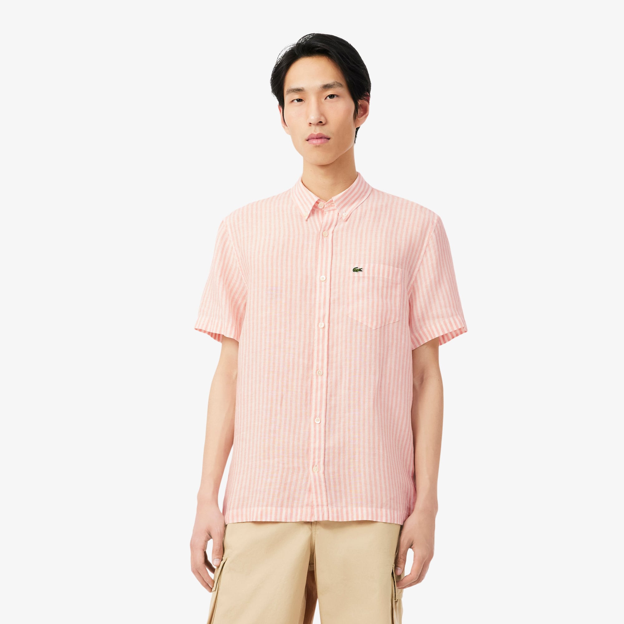 Áo Sơ Mi Lacoste Nam Dáng Suông Chất Liệu Linen Tay Ngắn
