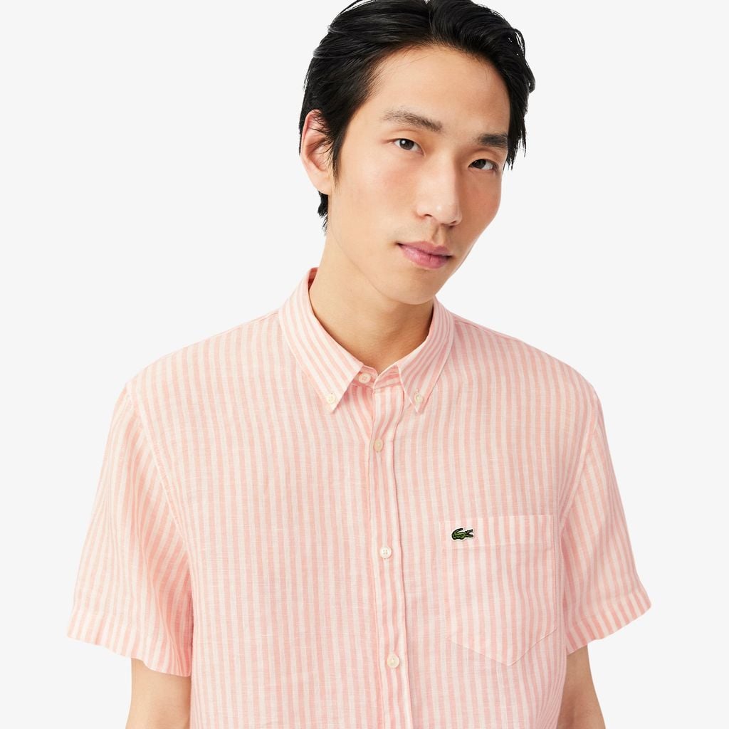 Áo Sơ Mi Lacoste Nam Dáng Suông Chất Liệu Linen Tay Ngắn