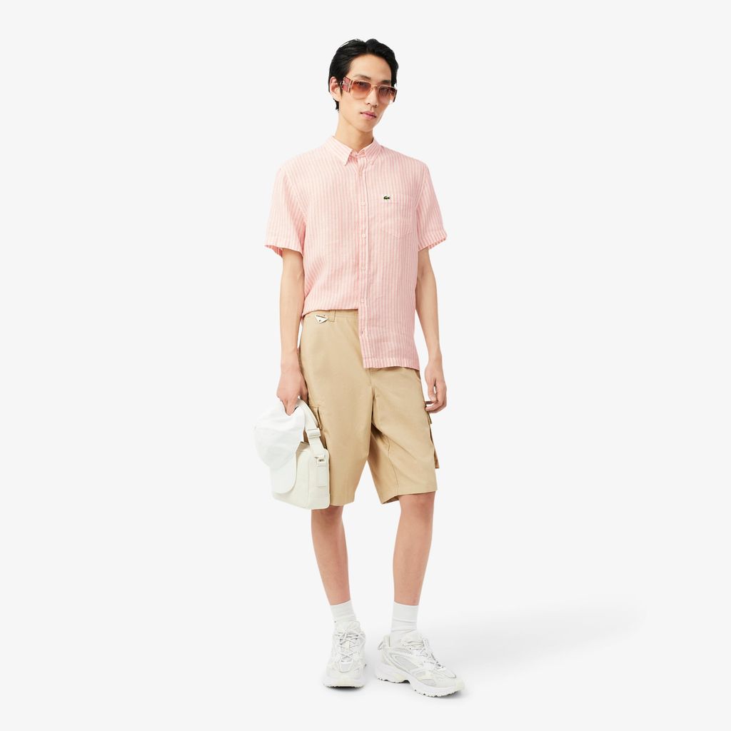 Áo Sơ Mi Lacoste Nam Dáng Suông Chất Liệu Linen Tay Ngắn