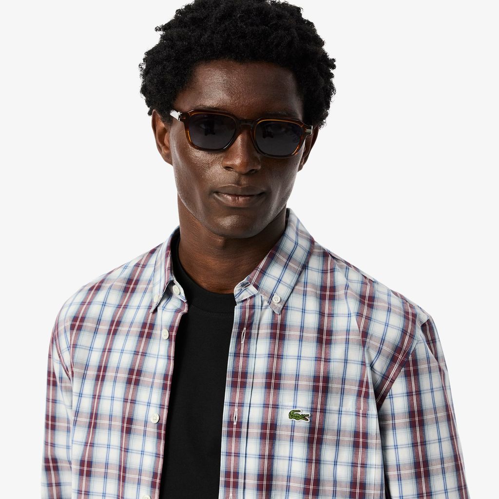 Áo Sơ Mi Lacoste Nam Dáng Suông Kẻ Caro Chất Liệu Poplin