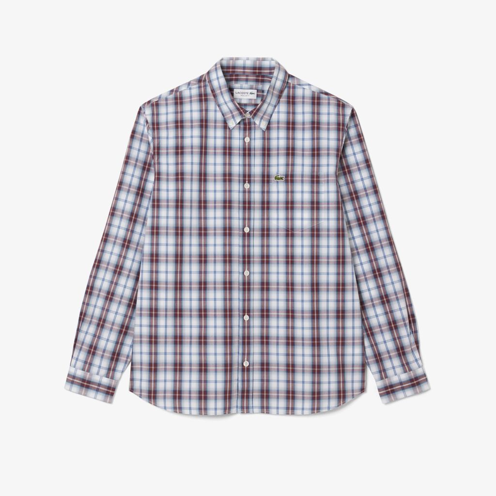 Áo Sơ Mi Lacoste Nam Dáng Suông Kẻ Caro Chất Liệu Poplin