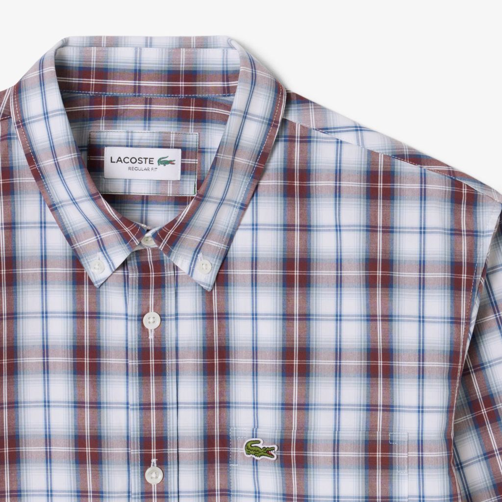 Áo Sơ Mi Lacoste Nam Dáng Suông Kẻ Caro Chất Liệu Poplin