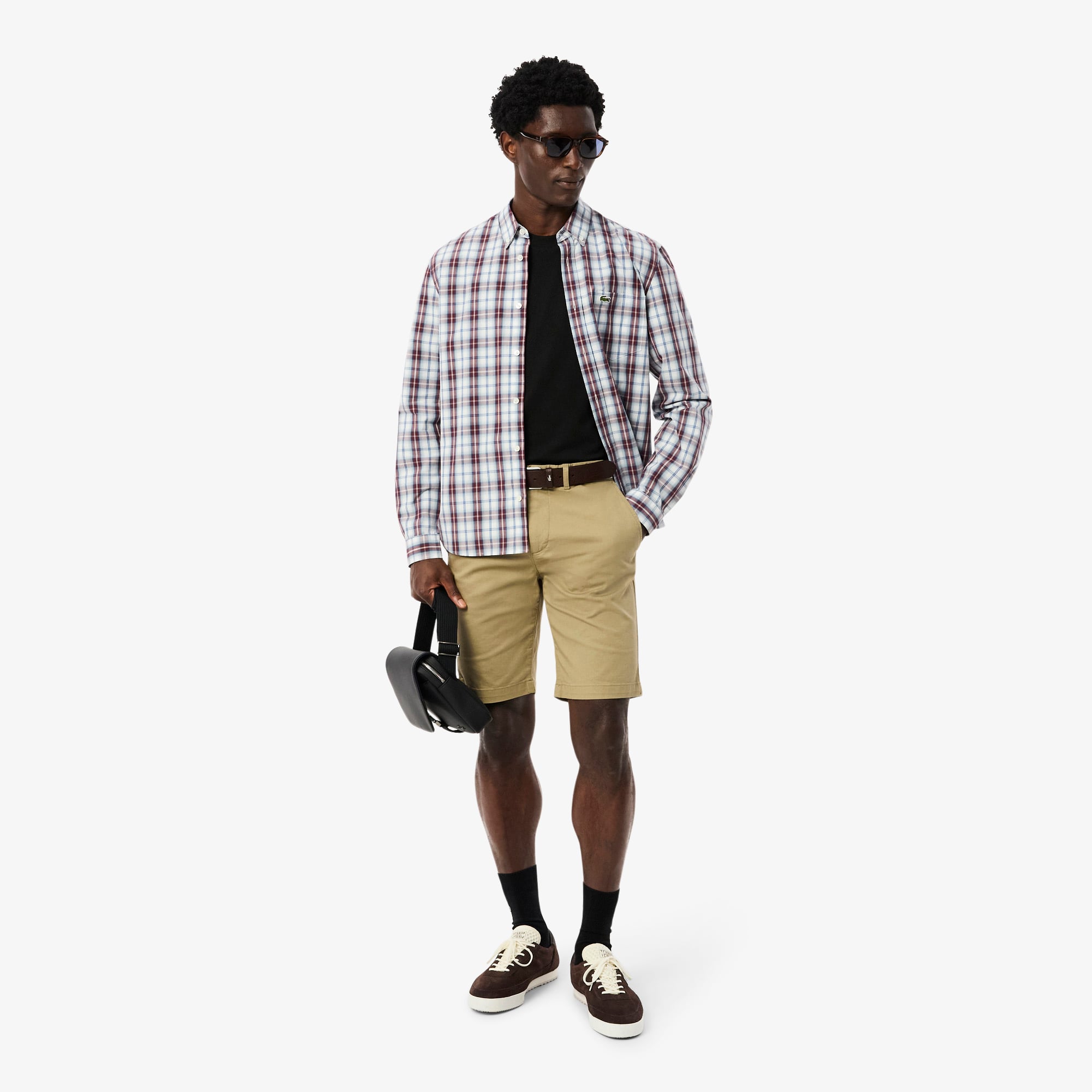 Áo Sơ Mi Lacoste Nam Dáng Suông Kẻ Caro Chất Liệu Poplin