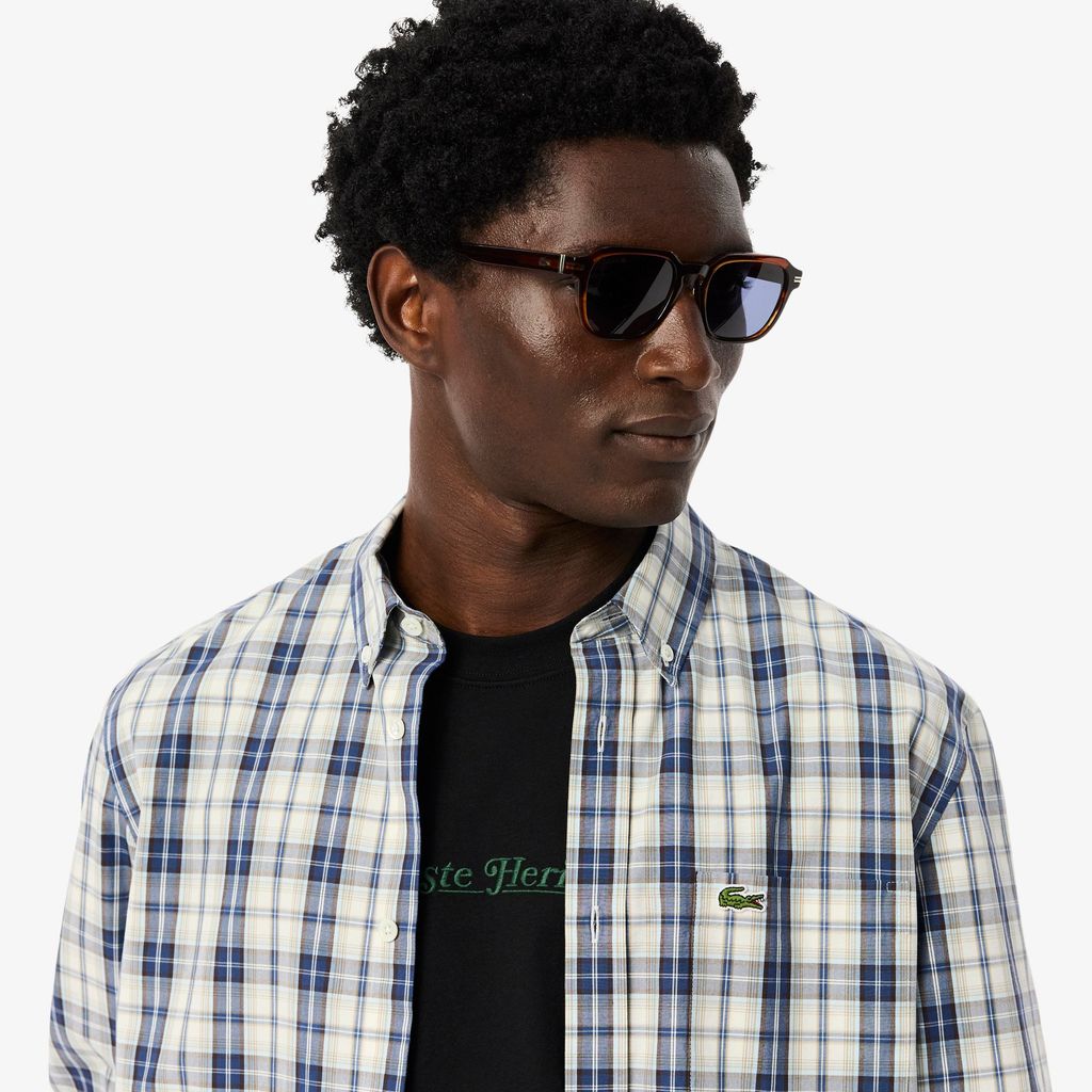 Áo Sơ Mi Lacoste Nam Dáng Suông Kẻ Caro Chất Liệu Poplin