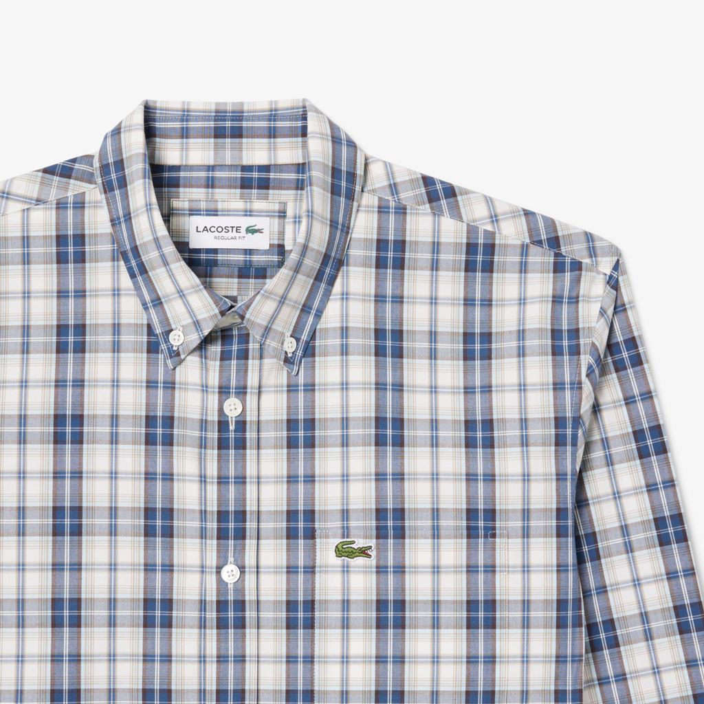 Áo Sơ Mi Lacoste Nam Dáng Suông Kẻ Caro Chất Liệu Poplin