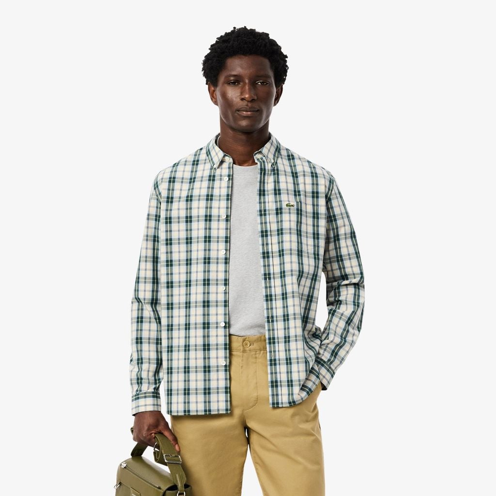 Áo Sơ Mi Lacoste Nam Dáng Suông Kẻ Caro Chất Liệu Poplin