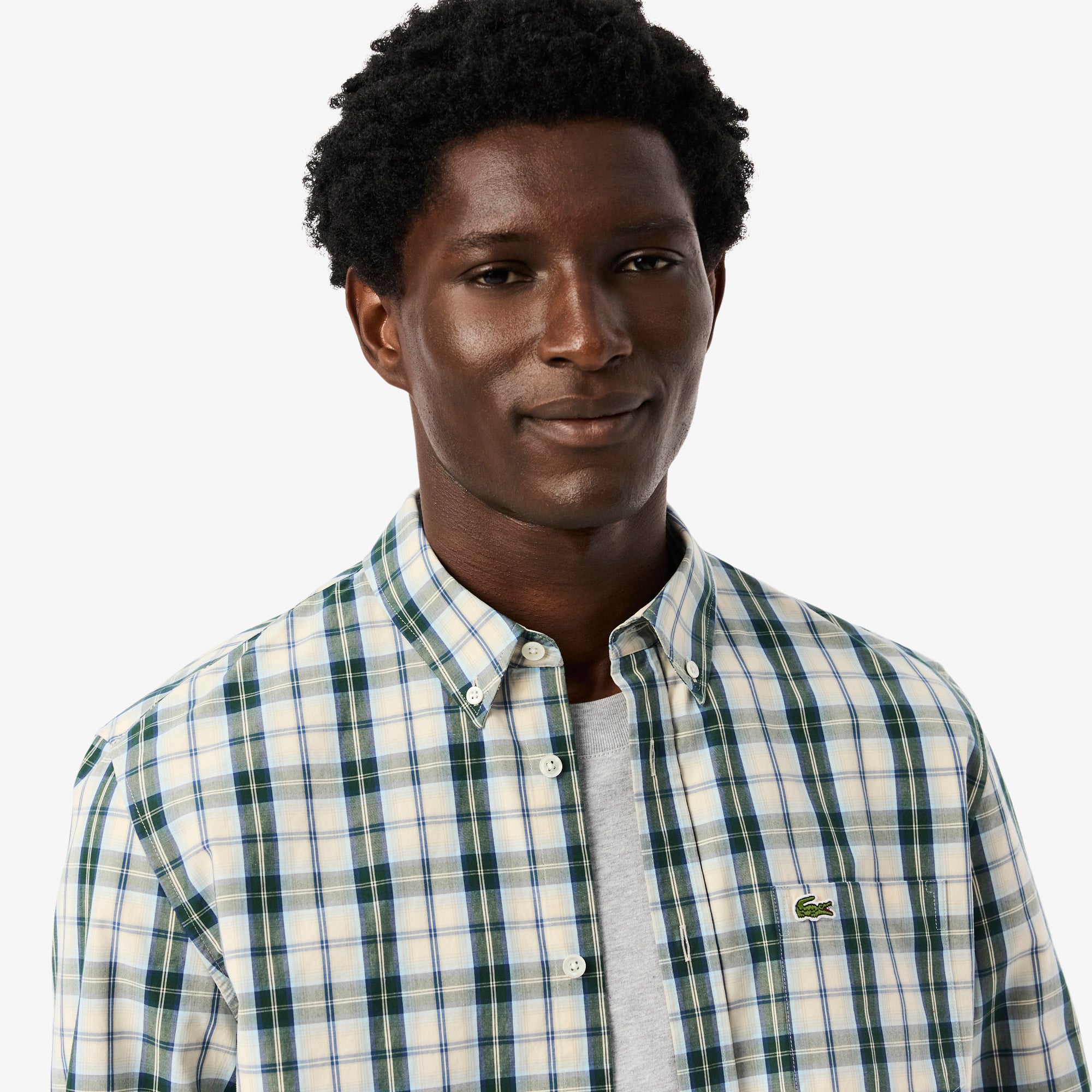Áo Sơ Mi Lacoste Nam Dáng Suông Kẻ Caro Chất Liệu Poplin