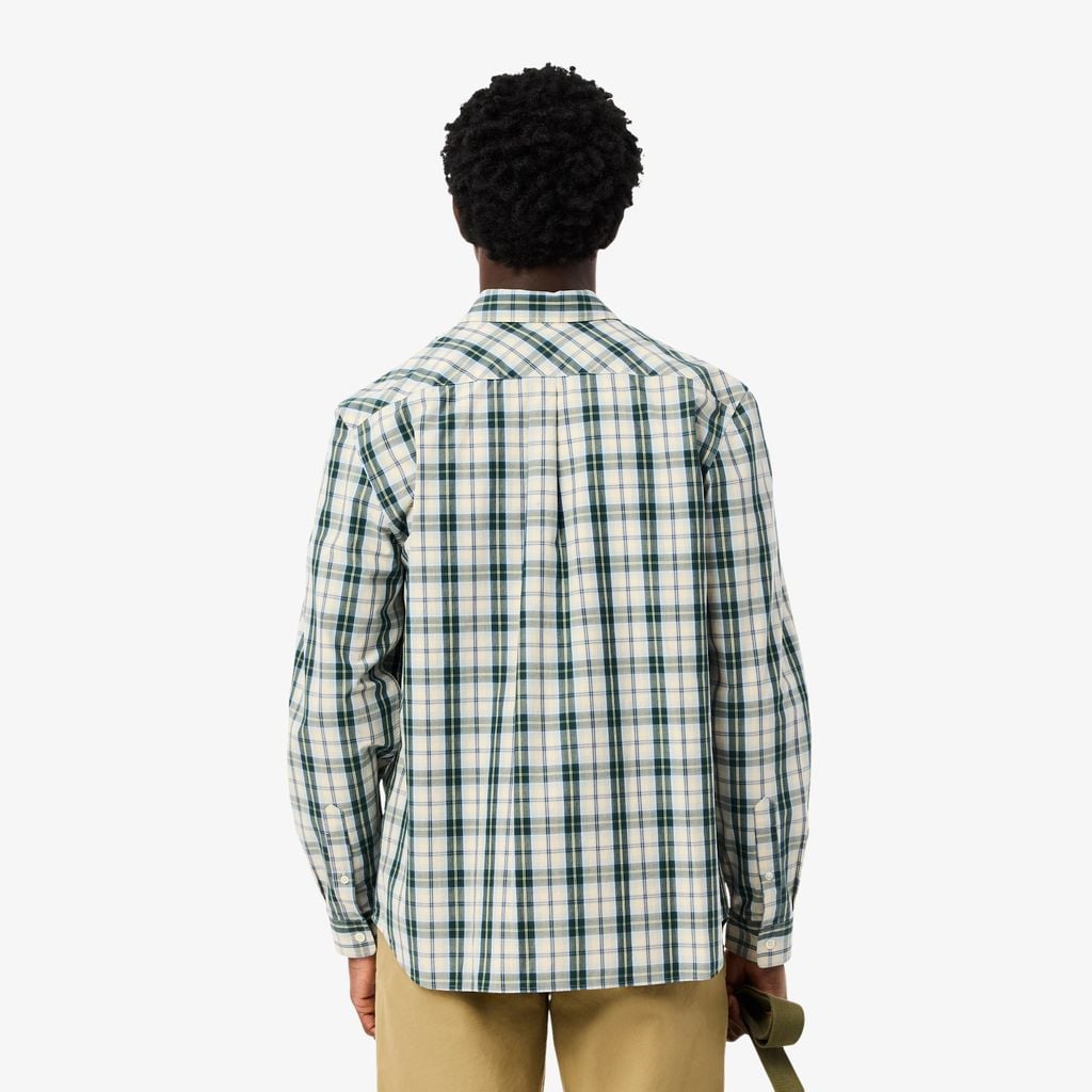 Áo Sơ Mi Lacoste Nam Dáng Suông Kẻ Caro Chất Liệu Poplin