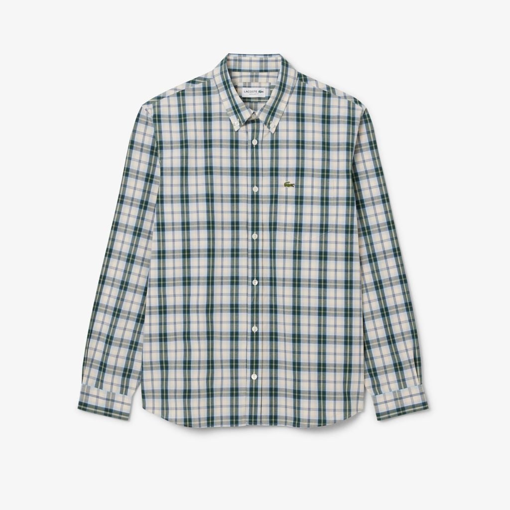 Áo Sơ Mi Lacoste Nam Dáng Suông Kẻ Caro Chất Liệu Poplin