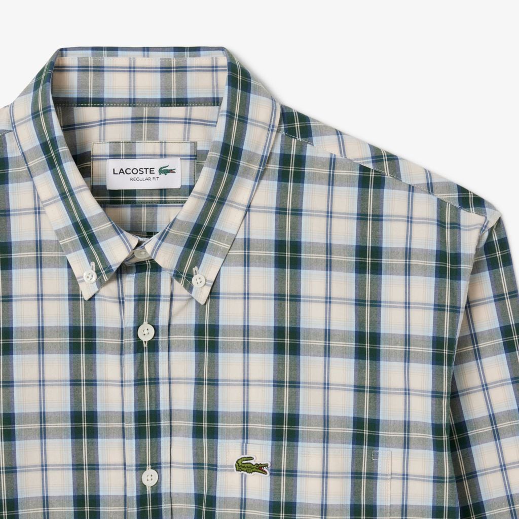 Áo Sơ Mi Lacoste Nam Dáng Suông Kẻ Caro Chất Liệu Poplin