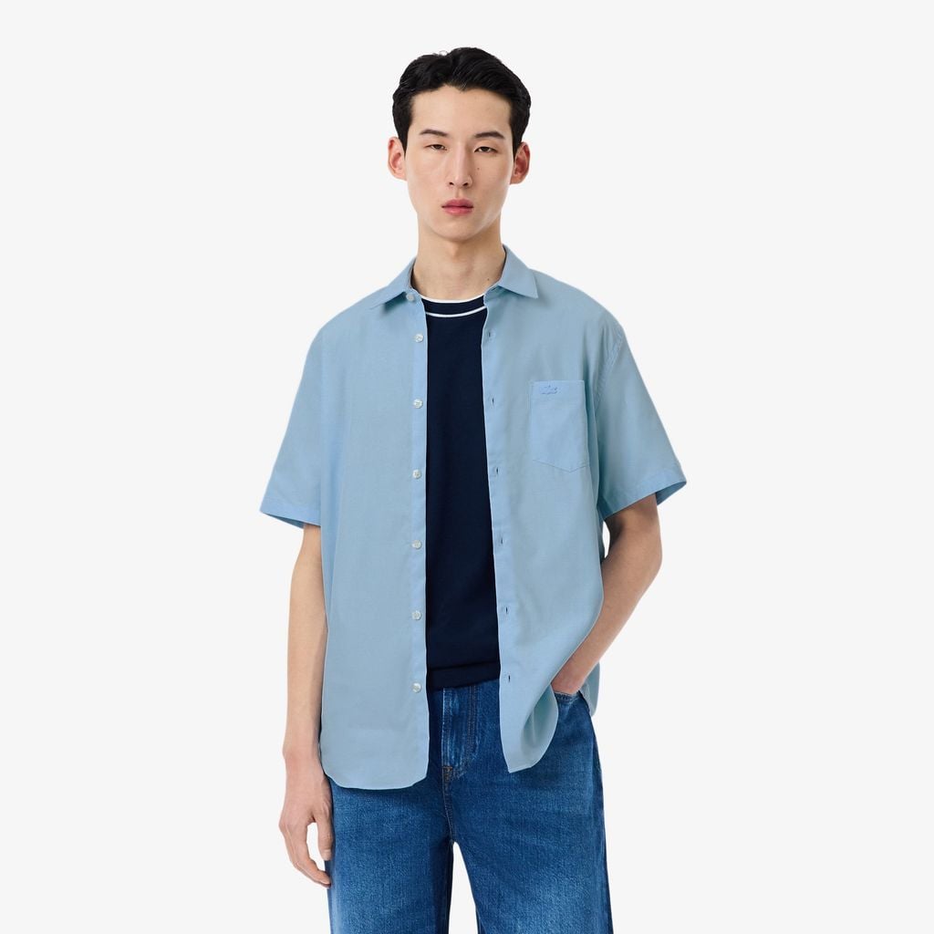 Áo Sơ Mi Lacoste Nam Dáng Suông Tay Ngắn Chất Liệu Cotton