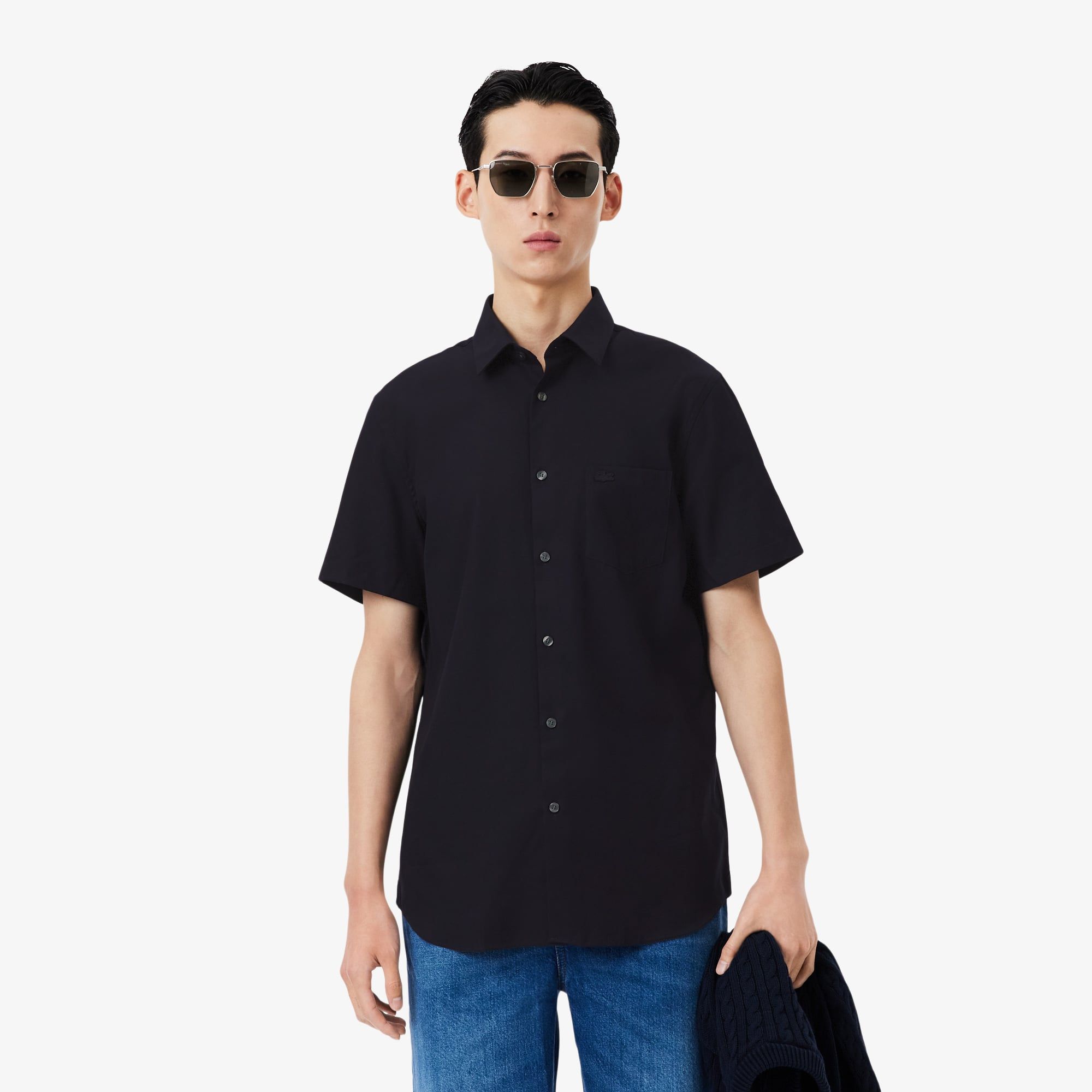Áo Sơ Mi Lacoste Nam Dáng Suông Tay Ngắn Chất Liệu Cotton
