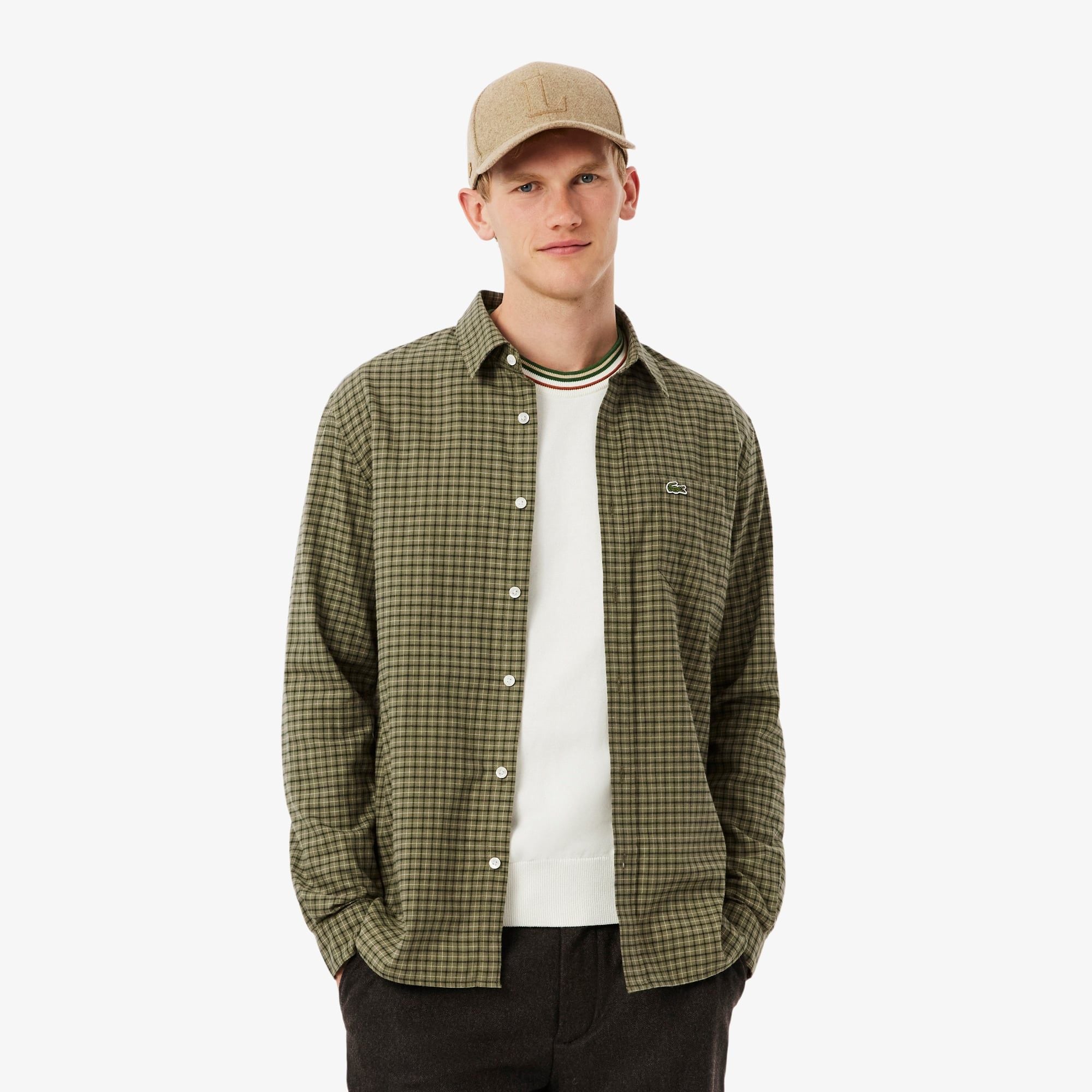 Áo Sơ Mi Lacoste Nam Dáng Suông Kẻ Caro Flannel