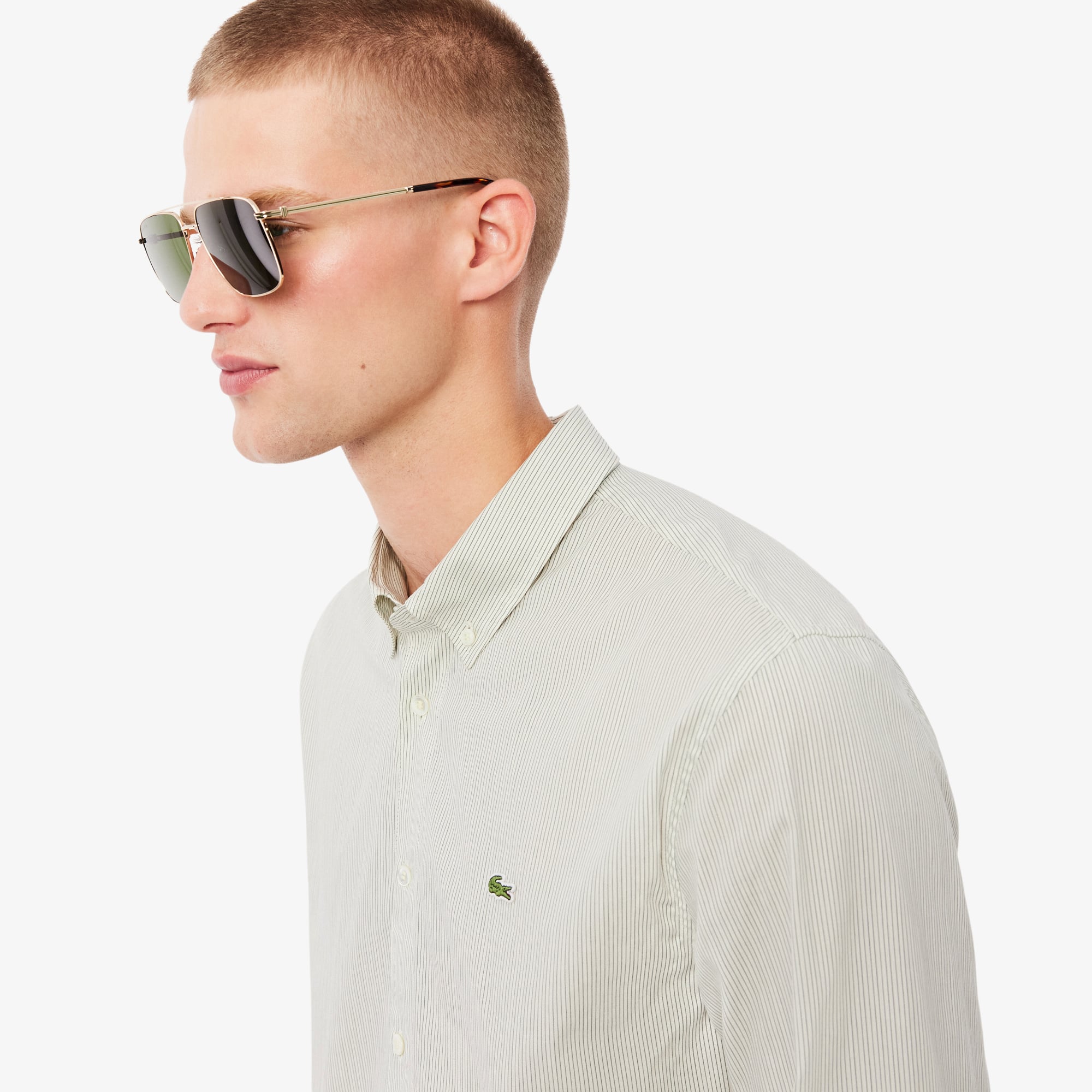 Áo Sơ Mi Lacoste Nam Dáng Suông Sọc Chất Liệu Poplin