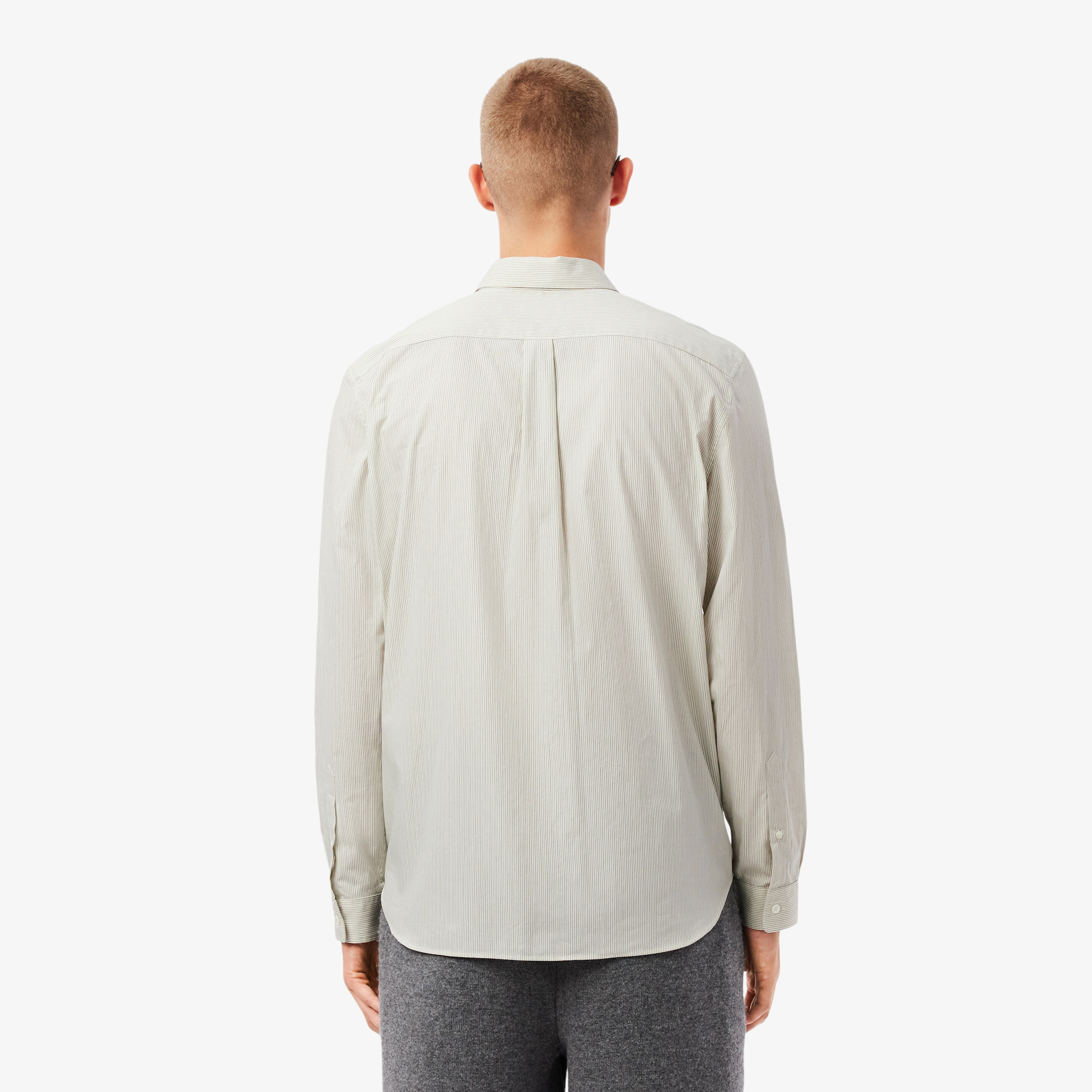 Áo Sơ Mi Lacoste Nam Dáng Suông Sọc Chất Liệu Poplin