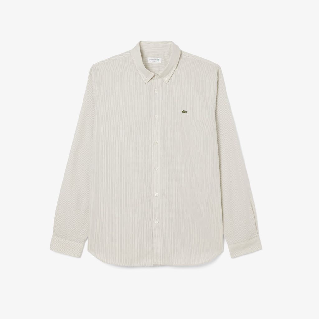 Áo Sơ Mi Lacoste Nam Dáng Suông Sọc Chất Liệu Poplin