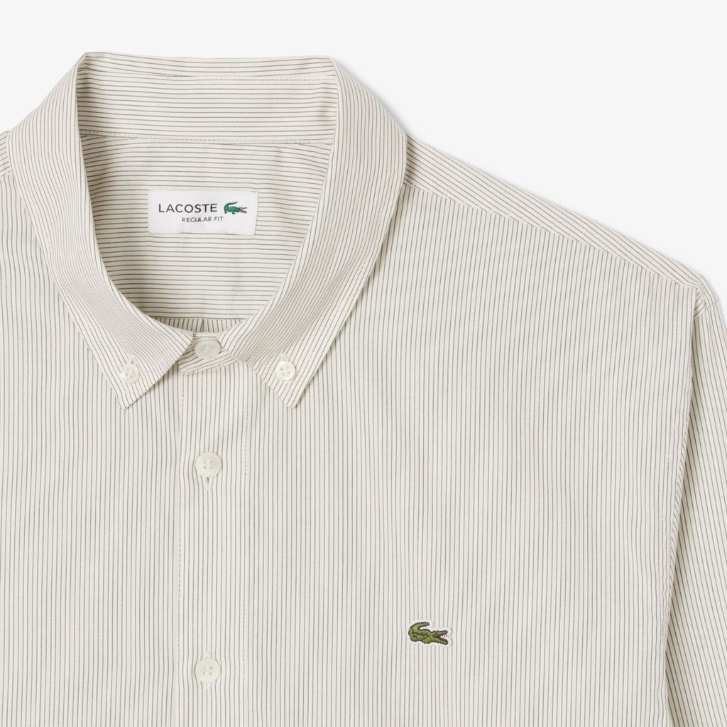 Áo Sơ Mi Lacoste Nam Dáng Suông Sọc Chất Liệu Poplin