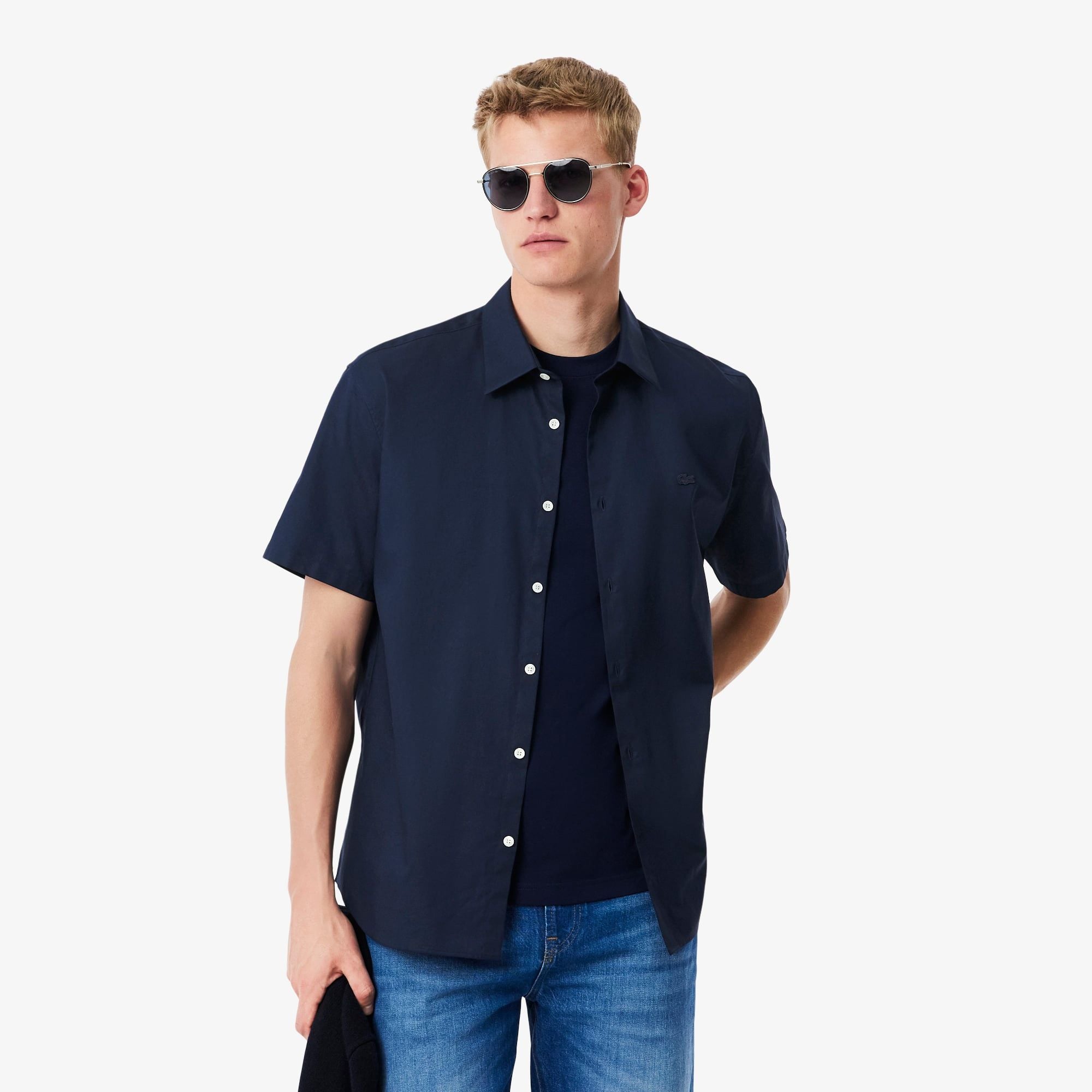 Áo Khoác Sơ Mi Lacoste Nam Dáng Suông Tay Ngắn Chất Liệu Cotton