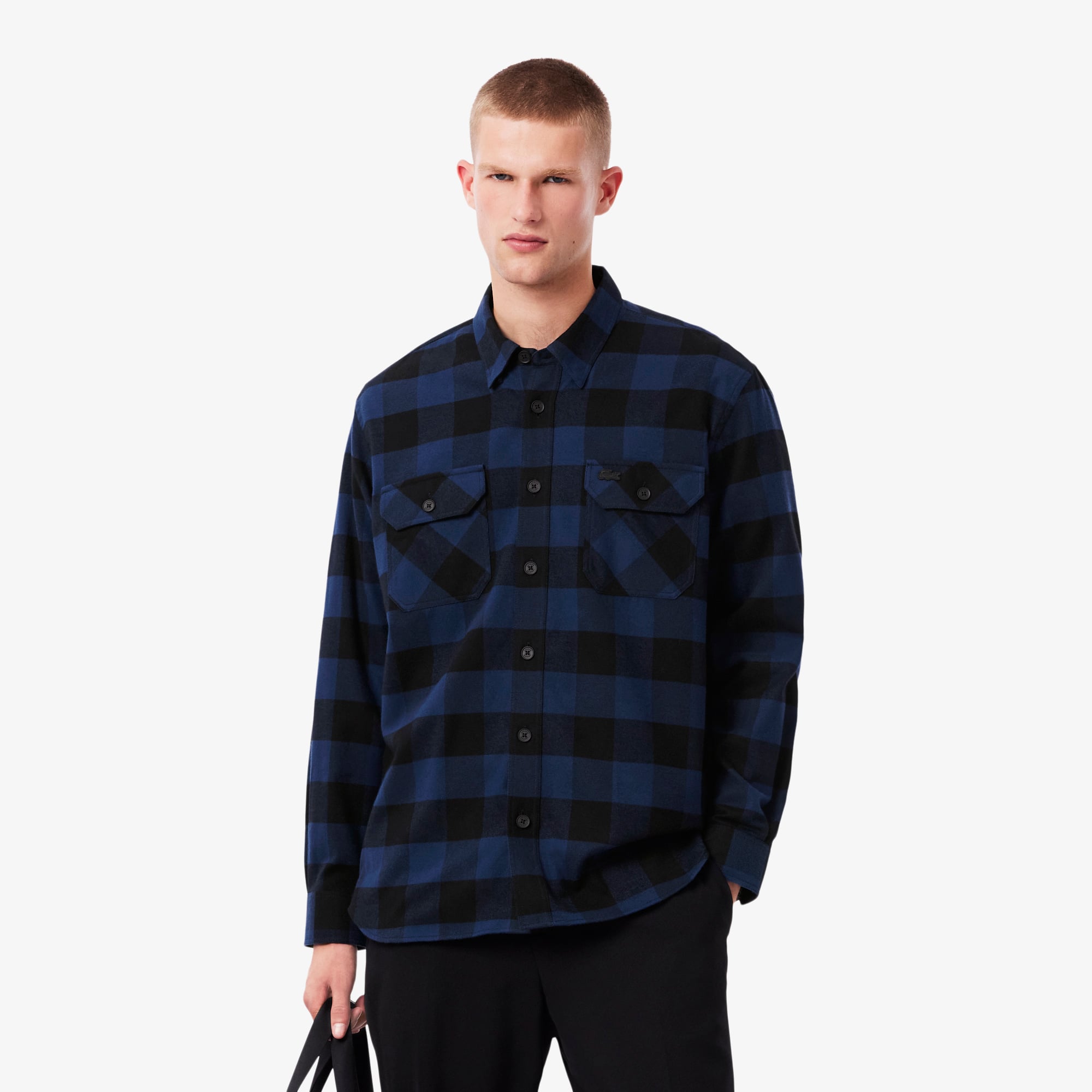 Áo Khoác Sơ Mi Lacoste Nam Oversize Kẻ Caro Chất Liệu Cotton