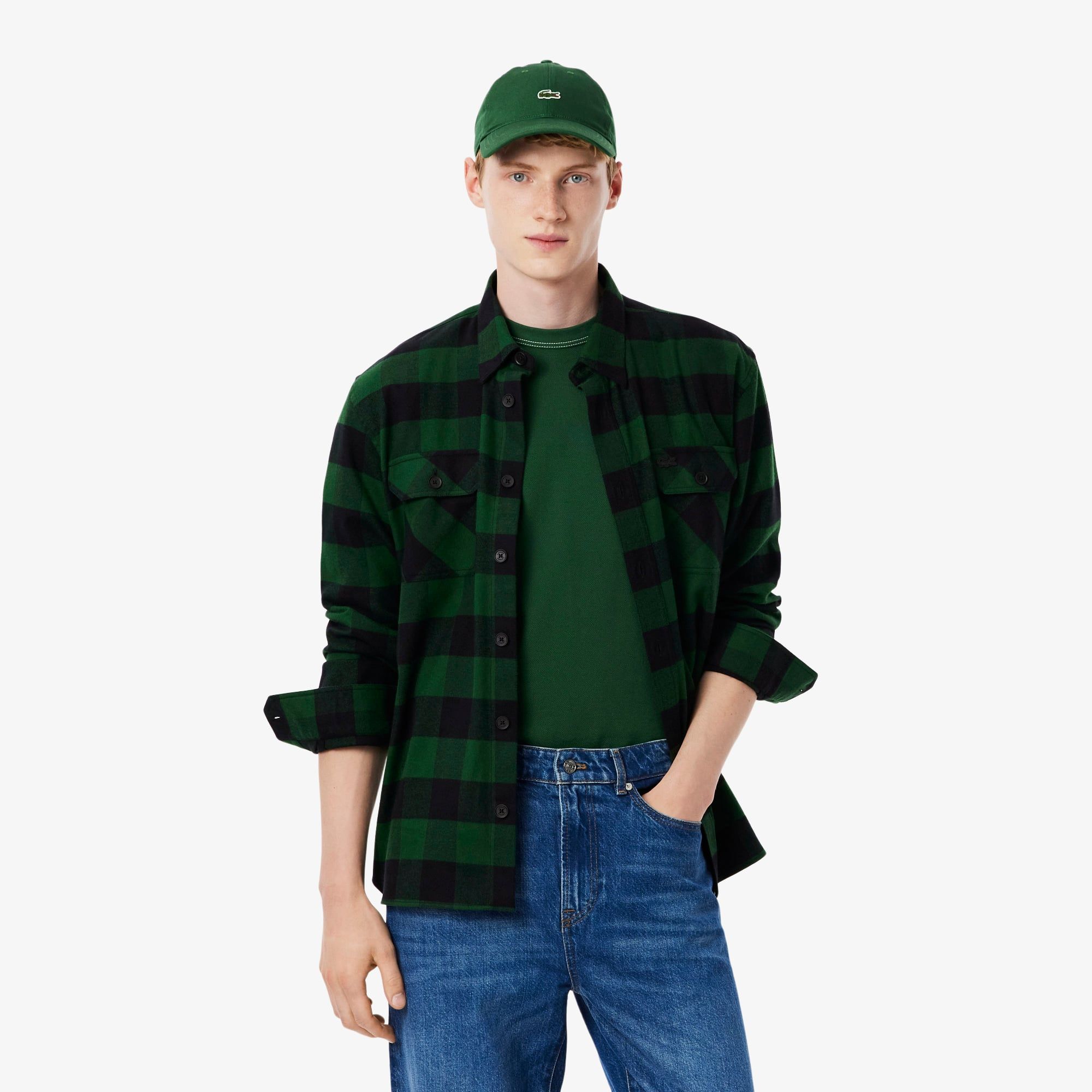 Áo Khoác Sơ Mi Lacoste Nam Oversize Kẻ Caro Chất Liệu Cotton