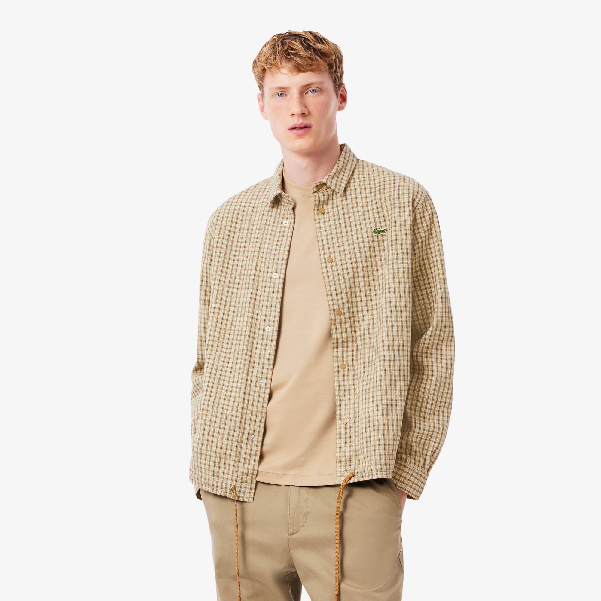 Áo Khoác Sơ Mi Lacoste Nam Oversize Kẻ Caro Chất Liệu Cotton Dày Dặn