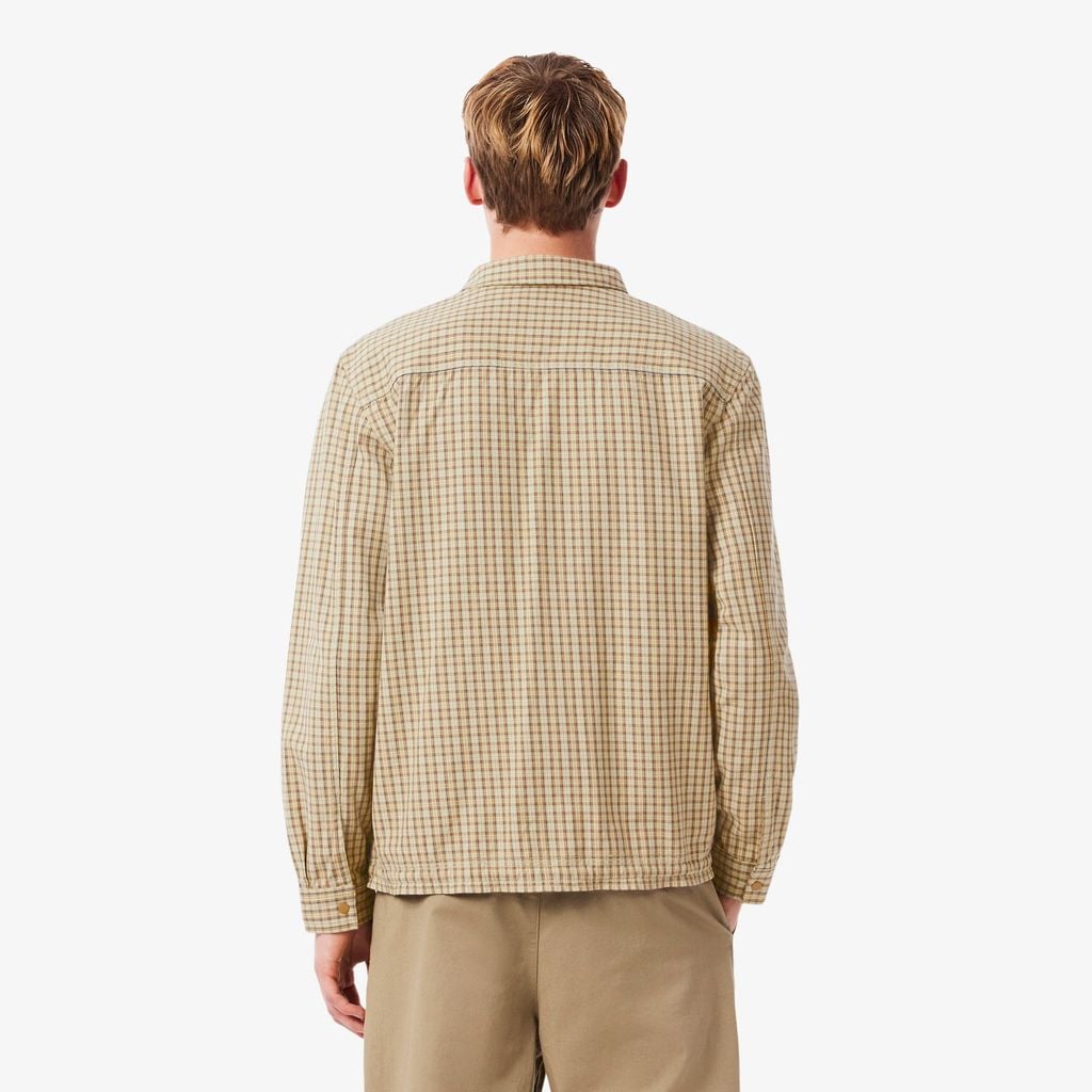 Áo Khoác Sơ Mi Lacoste Nam Oversize Kẻ Caro Chất Liệu Cotton Dày Dặn