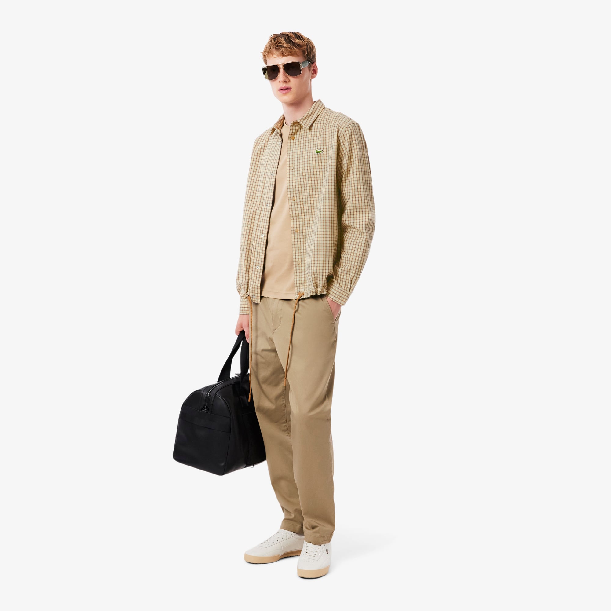 Áo Khoác Sơ Mi Lacoste Nam Oversize Kẻ Caro Chất Liệu Cotton Dày Dặn