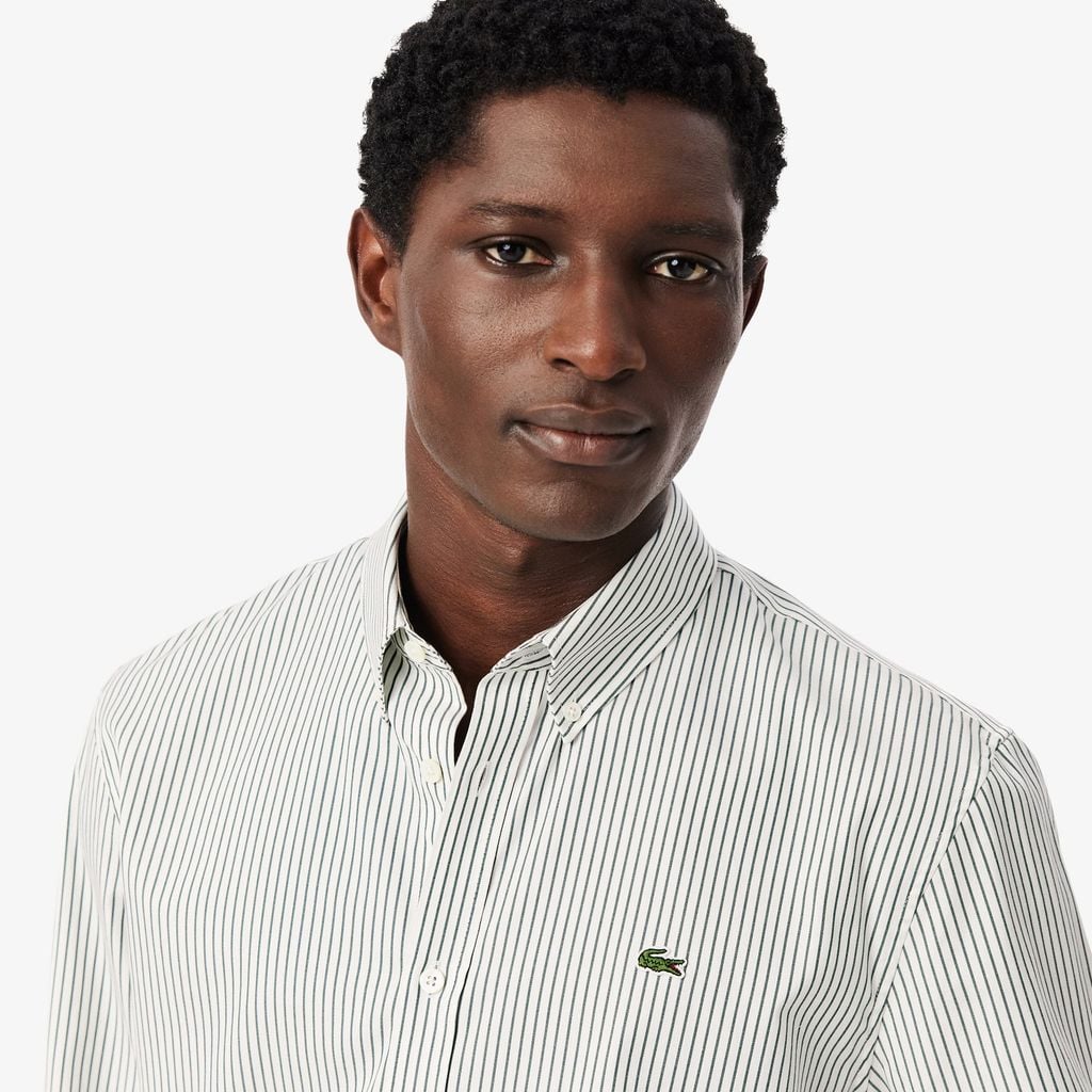 Áo Sơ Mi Lacoste Nam Dáng Suông Chất Liệu Cotton Pinpoint Kẻ Sọc