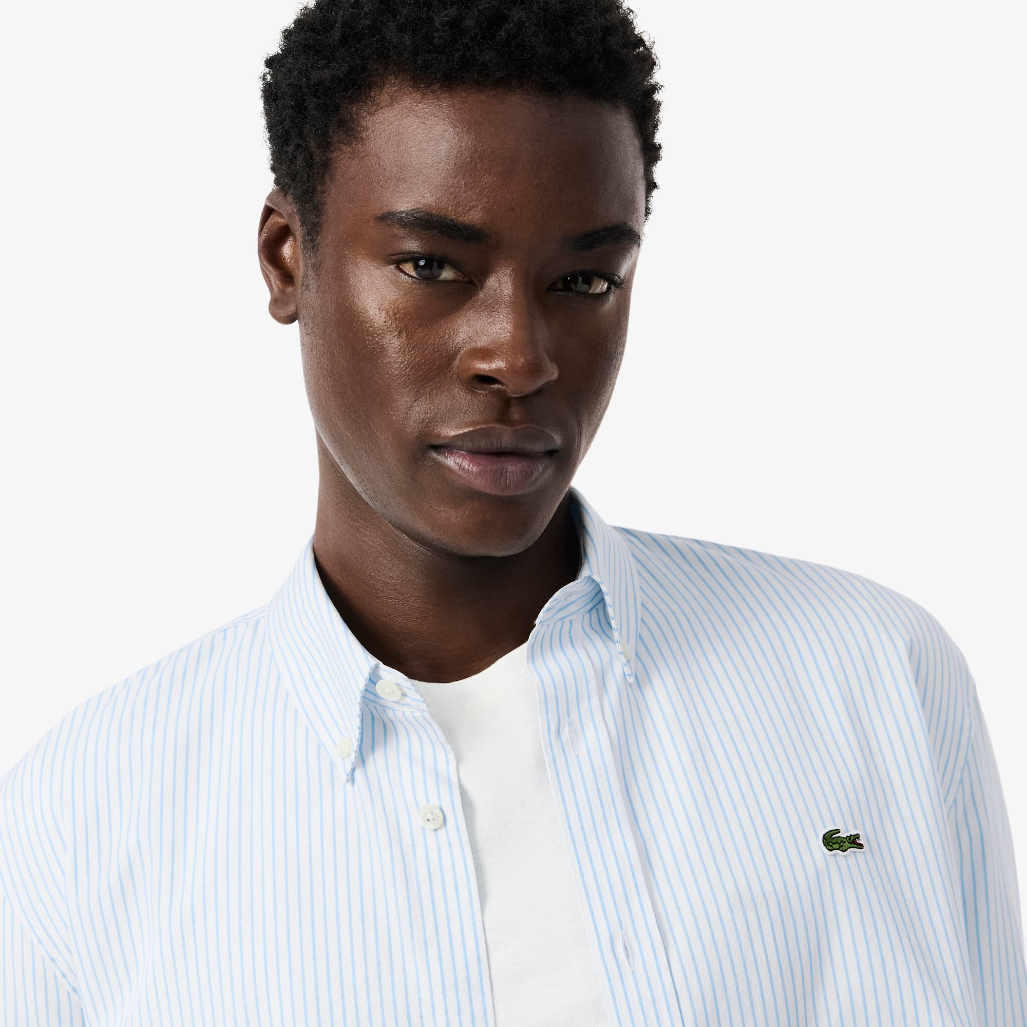 Áo Sơ Mi Lacoste Nam Dáng Suông Chất Liệu Cotton Pinpoint Kẻ Sọc