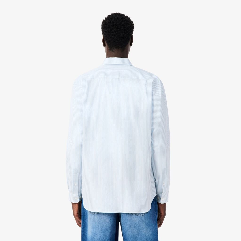 Áo Sơ Mi Lacoste Nam Dáng Suông Chất Liệu Cotton Pinpoint Kẻ Sọc