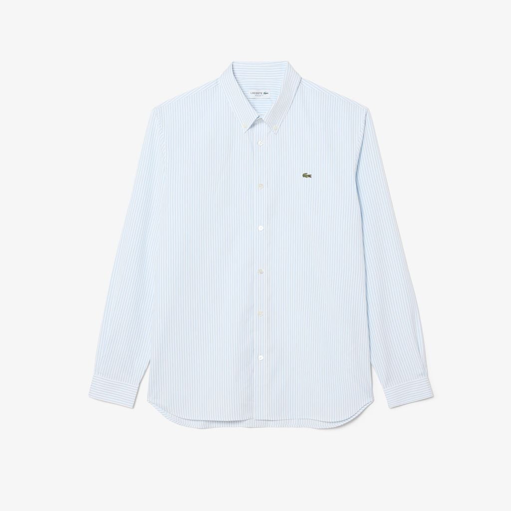 Áo Sơ Mi Lacoste Nam Dáng Suông Chất Liệu Cotton Pinpoint Kẻ Sọc