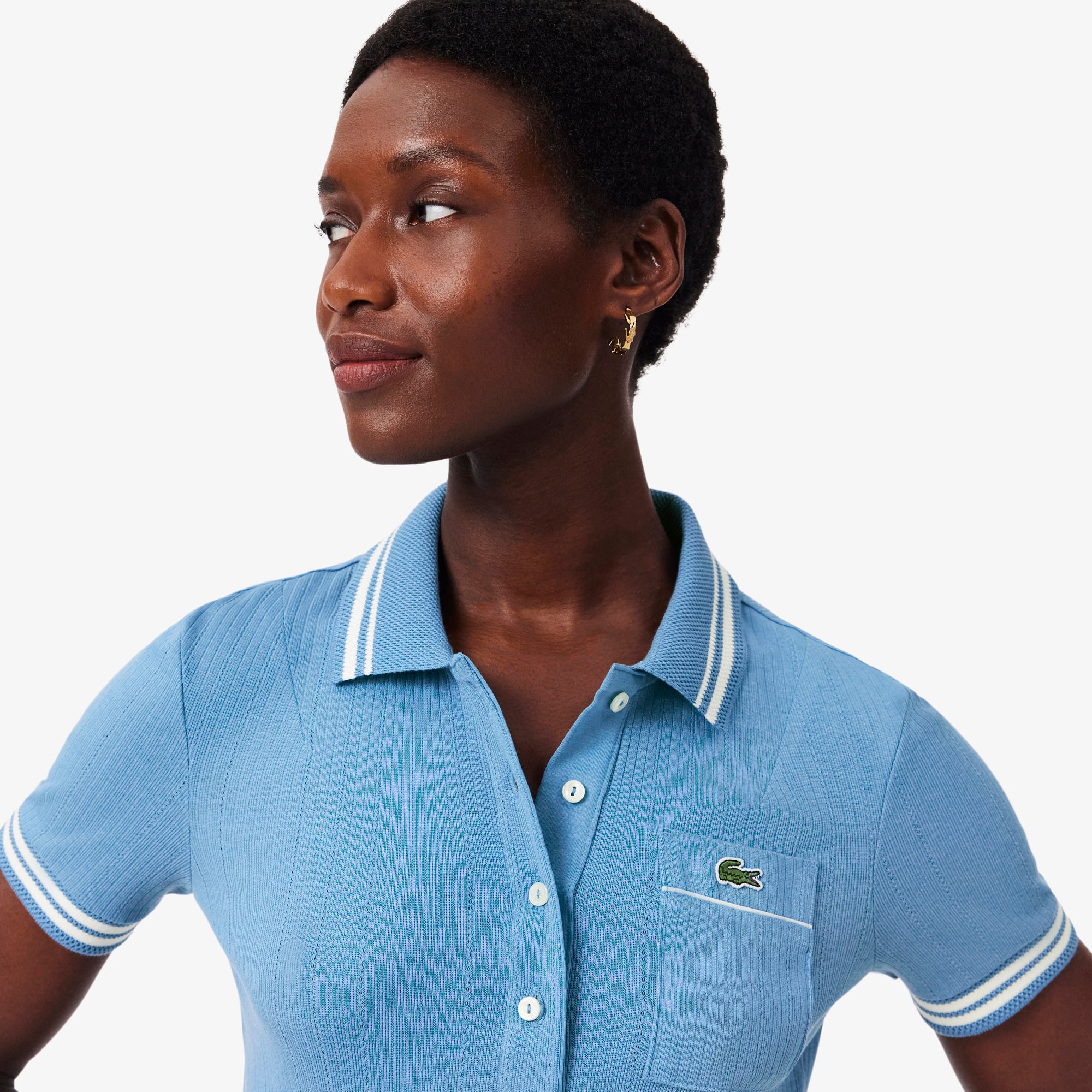 Áo Polo Lacoste Nữ Ôm Dáng Bo Gân Sản Xuất Tại Pháp