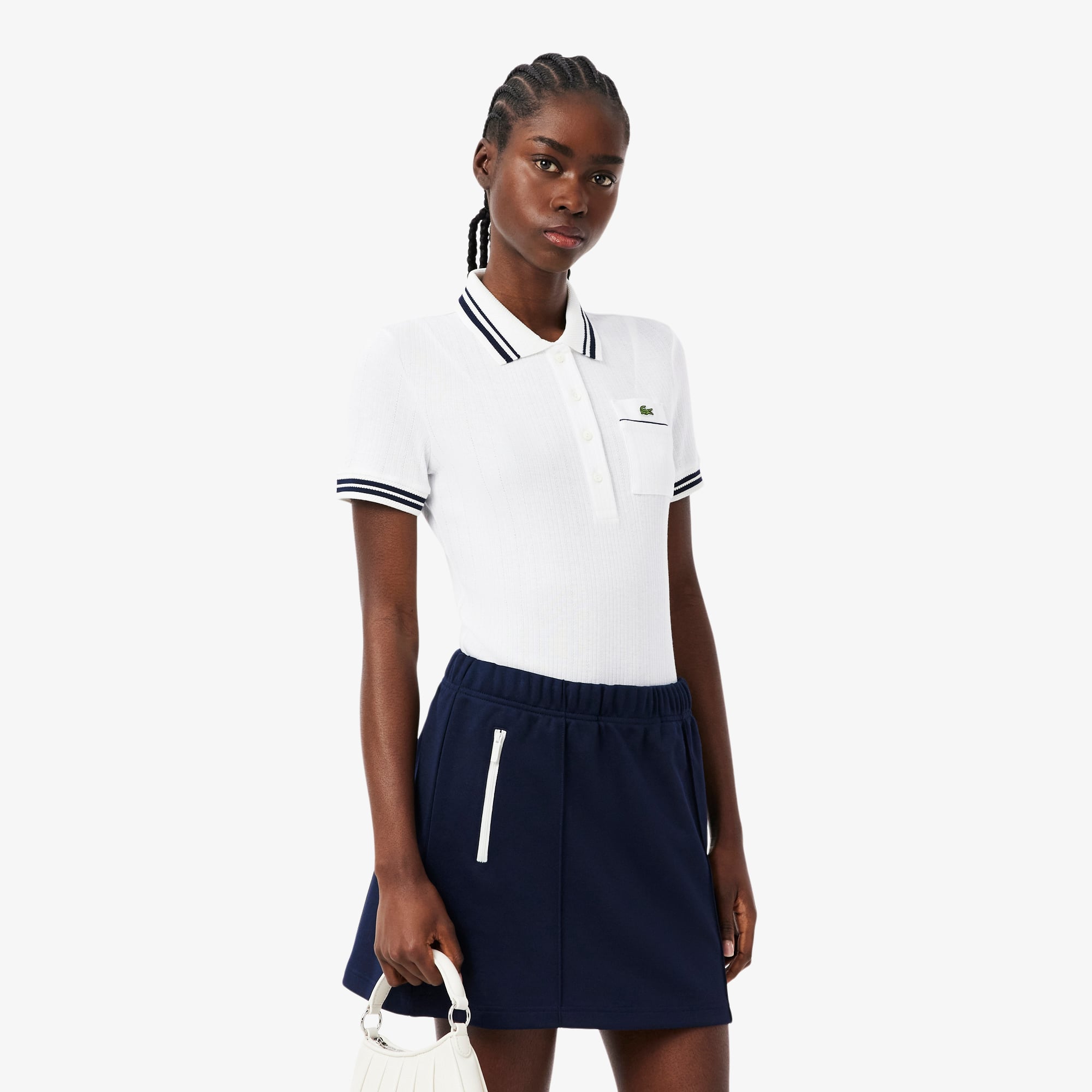 Áo Polo Lacoste Nữ Ôm Dáng Bo Gân Sản Xuất Tại Pháp
