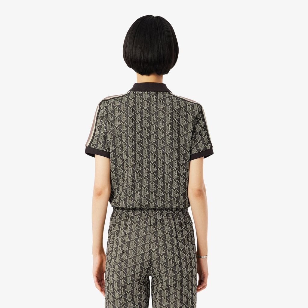Áo Polo Lacoste Nữ Ôm Dáng Họa Tiết Monogram Chất Vải Jacquard