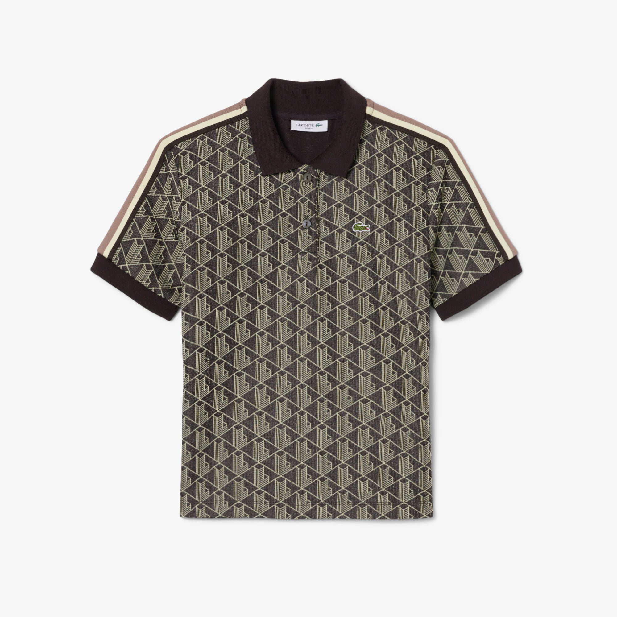Áo Polo Lacoste Nữ Ôm Dáng Họa Tiết Monogram Chất Vải Jacquard