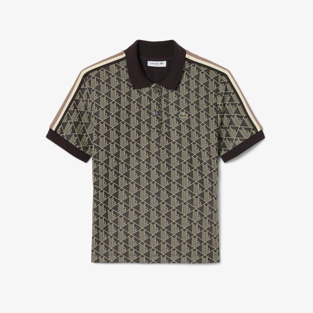 Áo Polo Lacoste Nữ Ôm Dáng Họa Tiết Monogram Chất Vải Jacquard