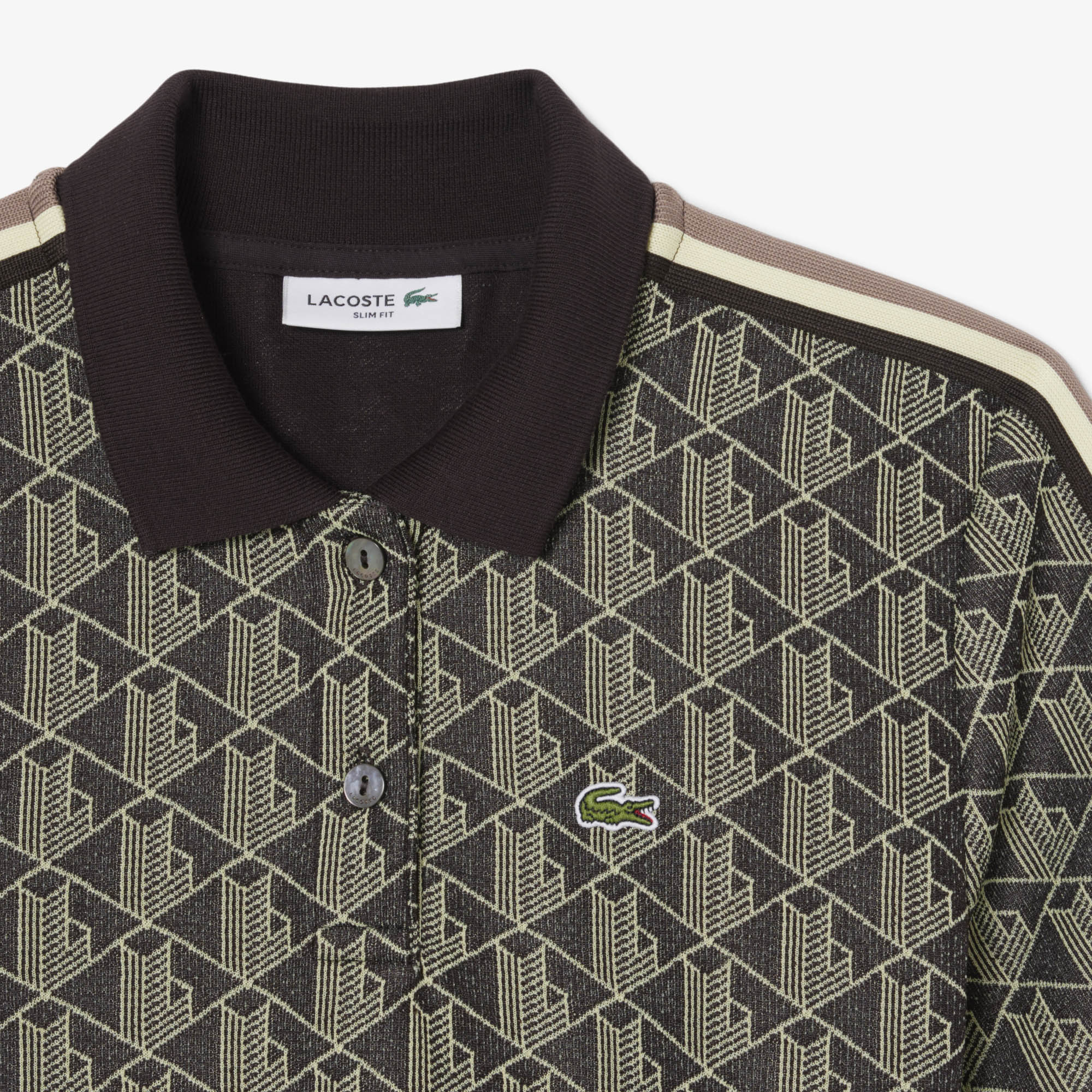 Áo Polo Lacoste Nữ Ôm Dáng Họa Tiết Monogram Chất Vải Jacquard