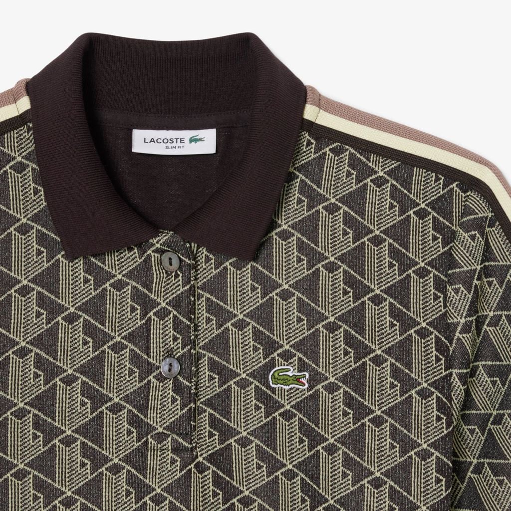 Áo Polo Lacoste Nữ Ôm Dáng Họa Tiết Monogram Chất Vải Jacquard