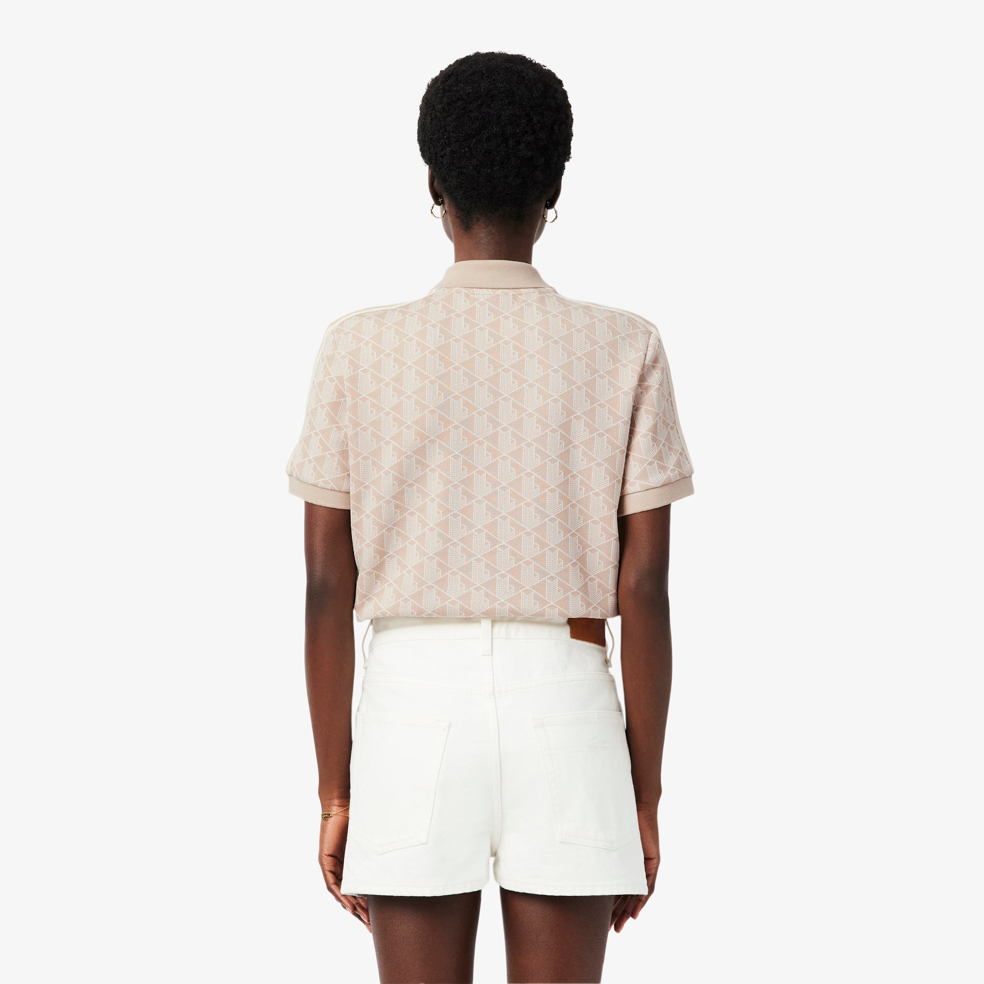 Áo Polo Lacoste Nữ Ôm Dáng Họa Tiết Monogram Chất Vải Jacquard