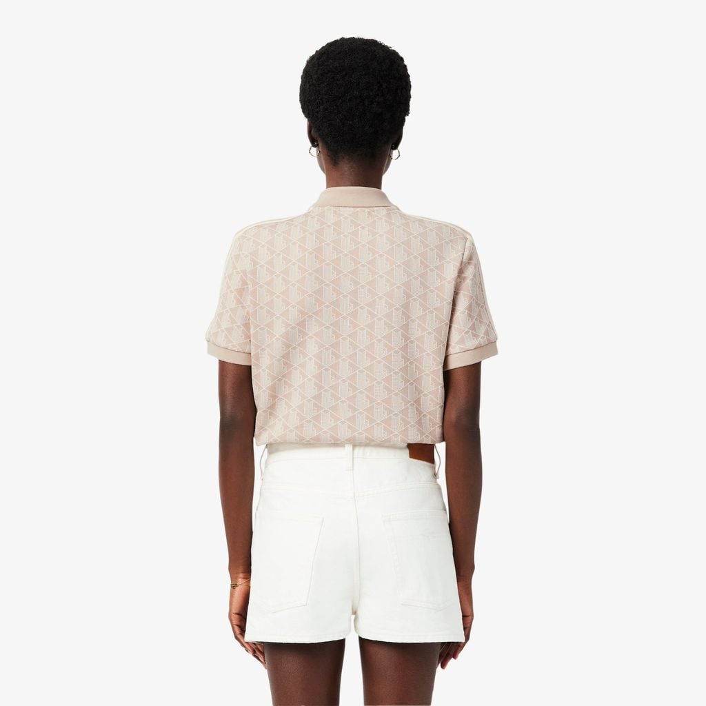 Áo Polo Lacoste Nữ Ôm Dáng Họa Tiết Monogram Chất Vải Jacquard