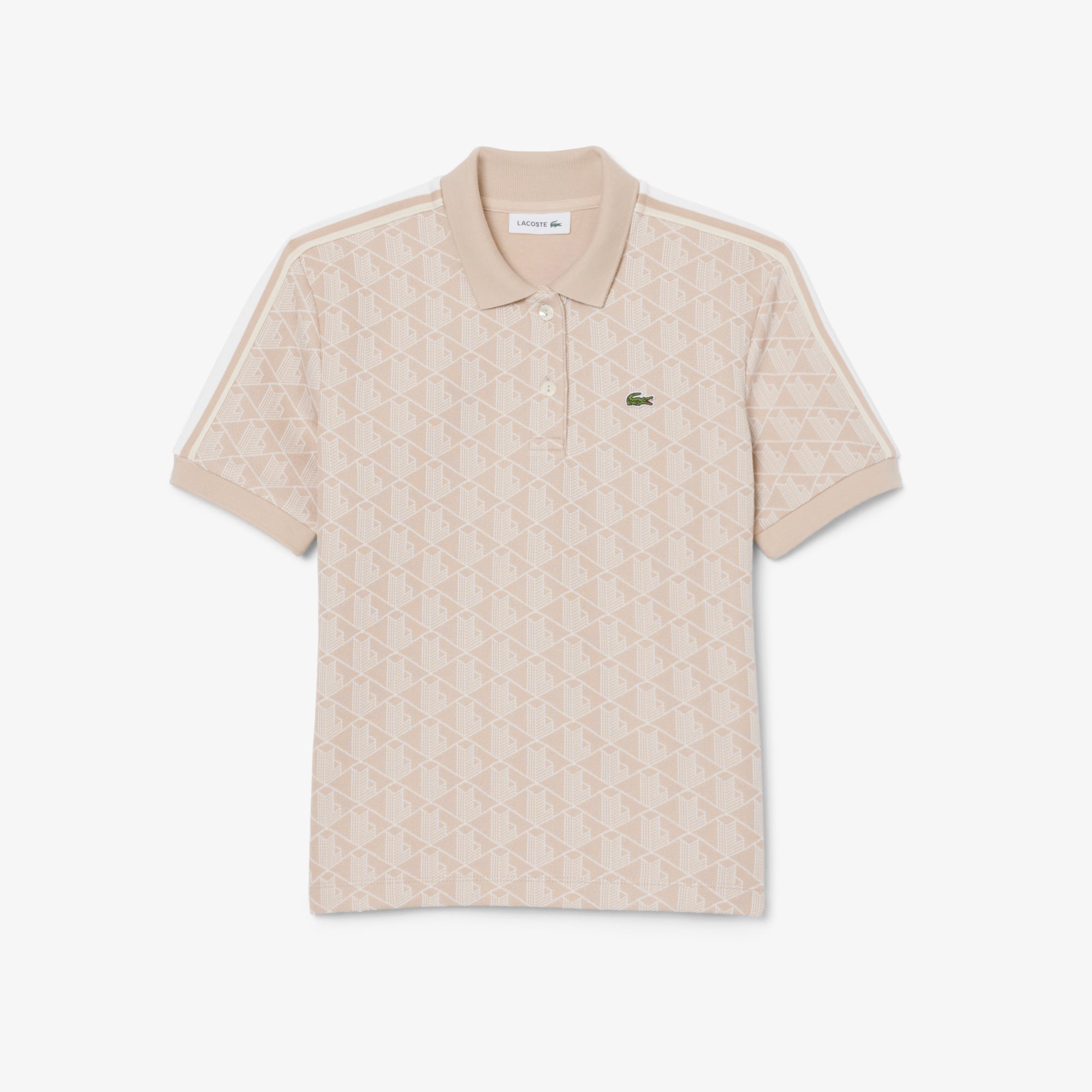 Áo Polo Lacoste Nữ Ôm Dáng Họa Tiết Monogram Chất Vải Jacquard