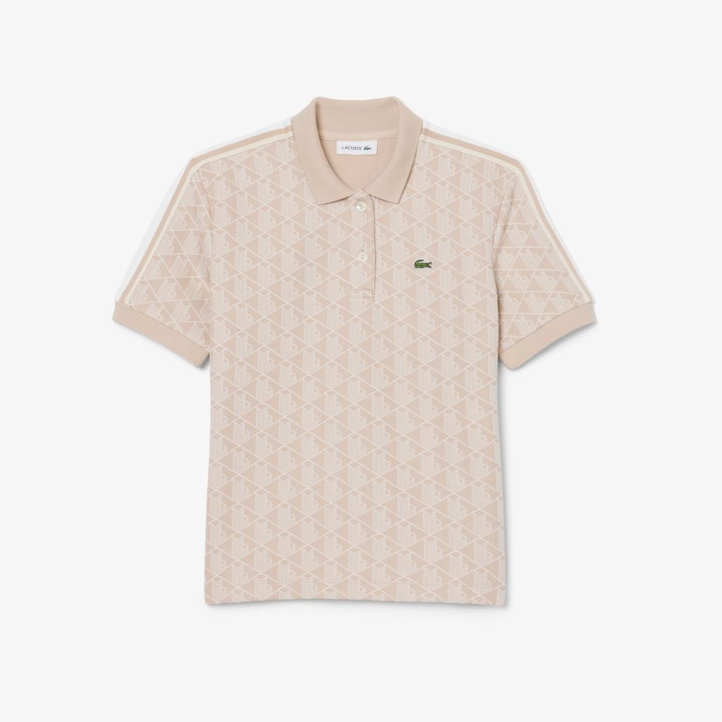 Áo Polo Lacoste Nữ Ôm Dáng Họa Tiết Monogram Chất Vải Jacquard