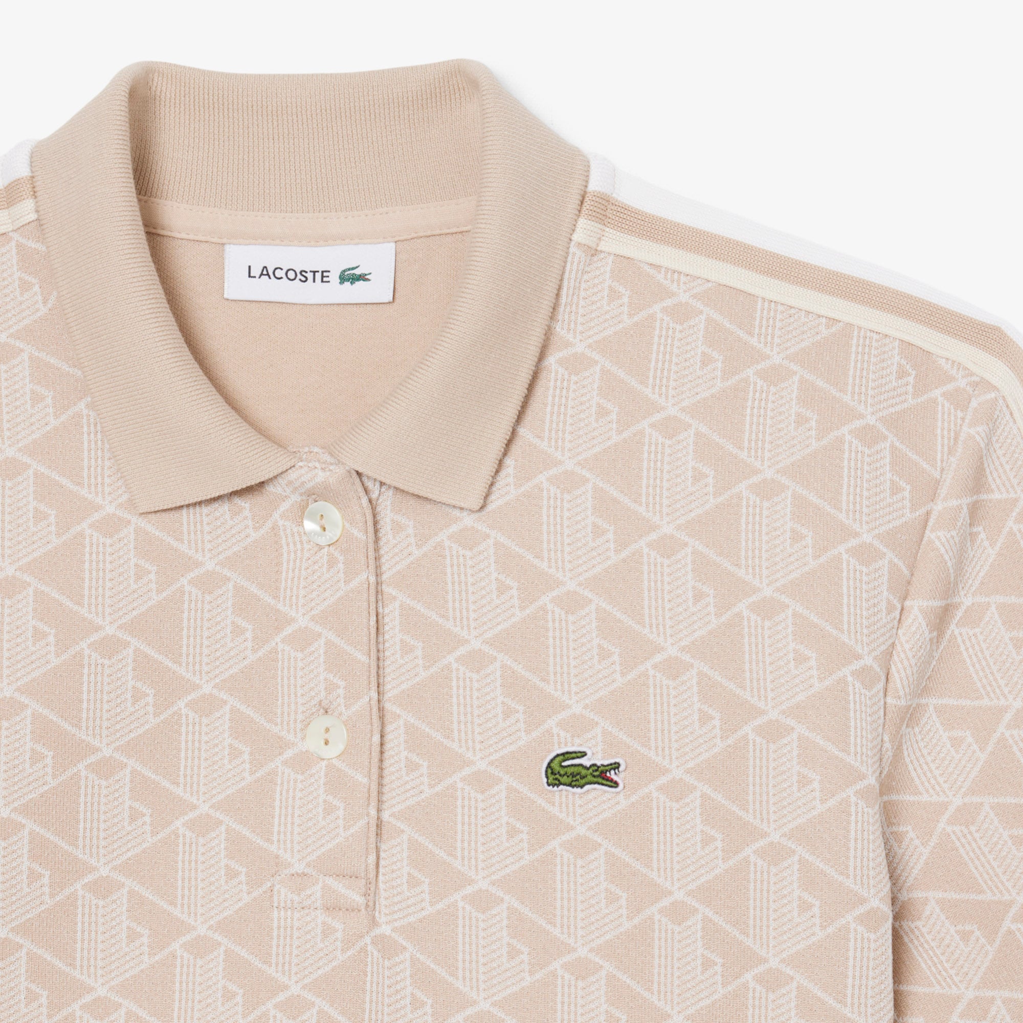 Áo Polo Lacoste Nữ Ôm Dáng Họa Tiết Monogram Chất Vải Jacquard