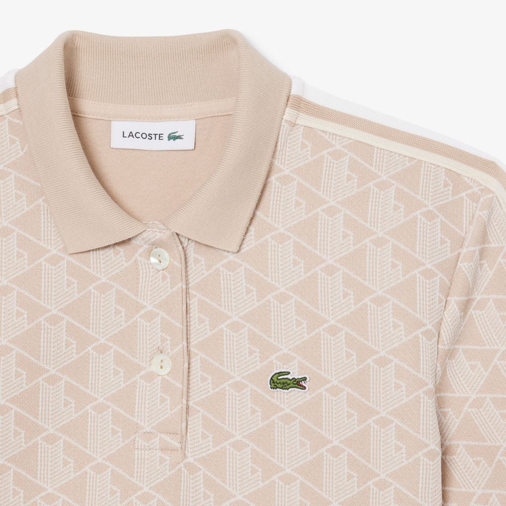 Áo Polo Lacoste Nữ Ôm Dáng Họa Tiết Monogram Chất Vải Jacquard
