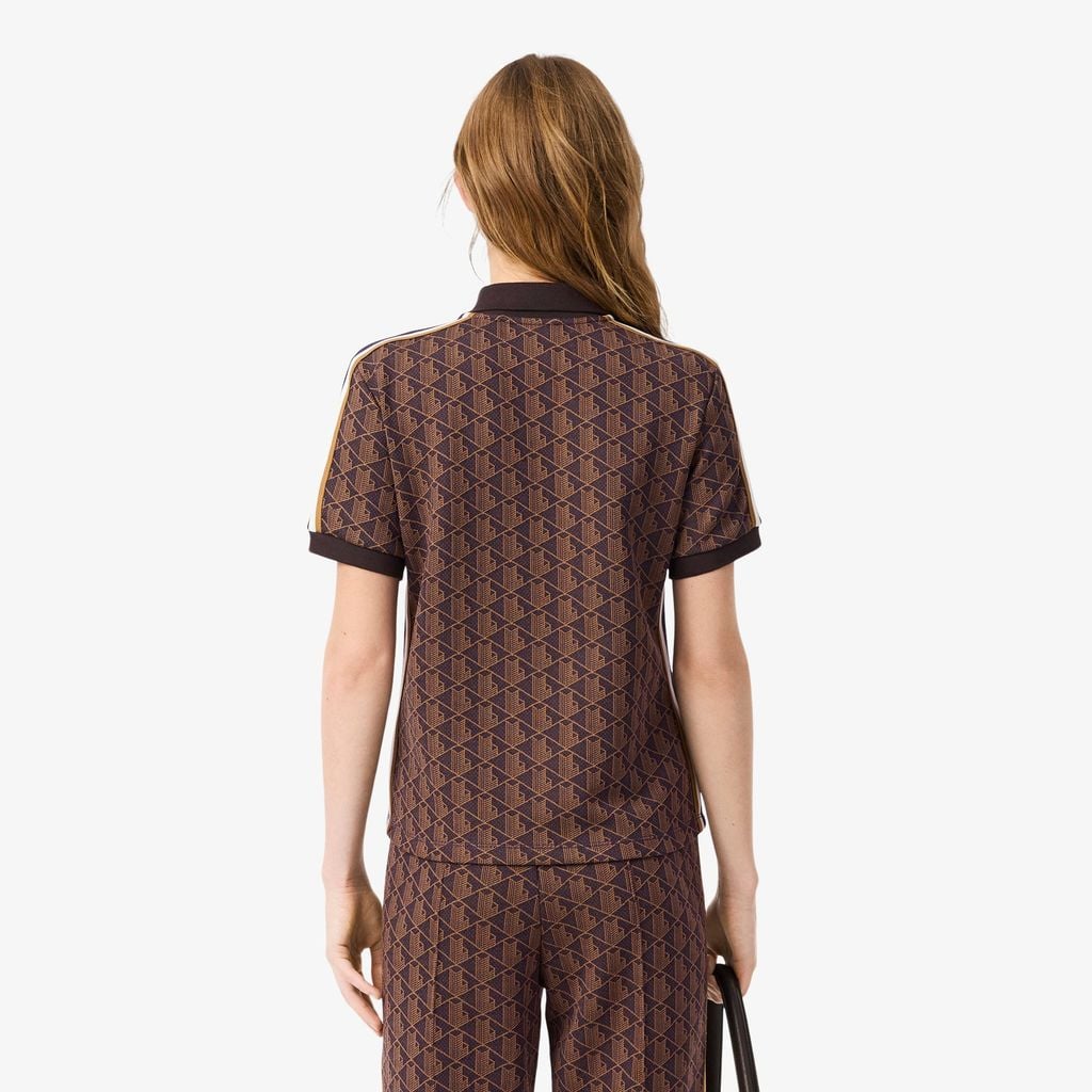 Áo Polo Lacoste Nữ Ôm Dáng Họa Tiết Monogram Chất Vải Jacquard