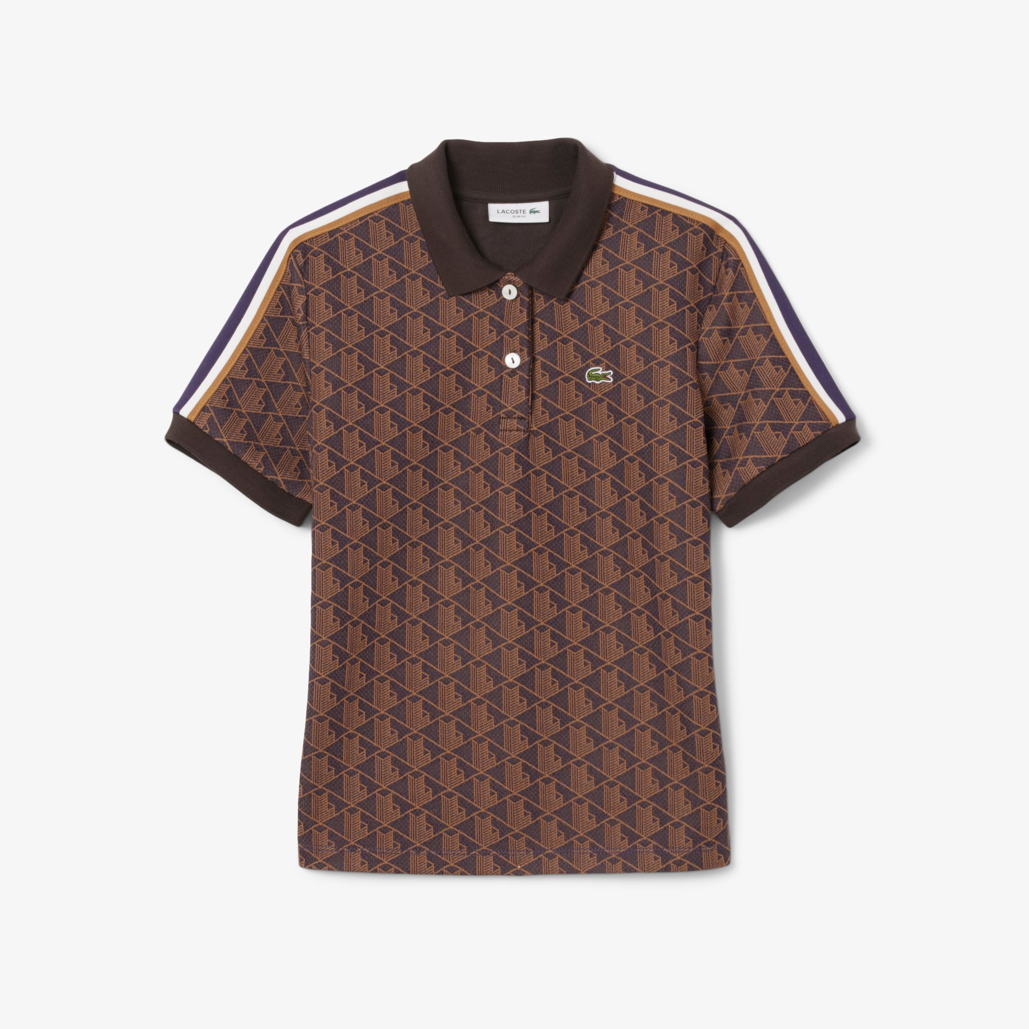 Áo Polo Lacoste Nữ Ôm Dáng Họa Tiết Monogram Chất Vải Jacquard