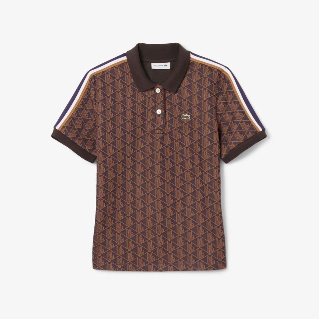 Áo Polo Lacoste Nữ Ôm Dáng Họa Tiết Monogram Chất Vải Jacquard