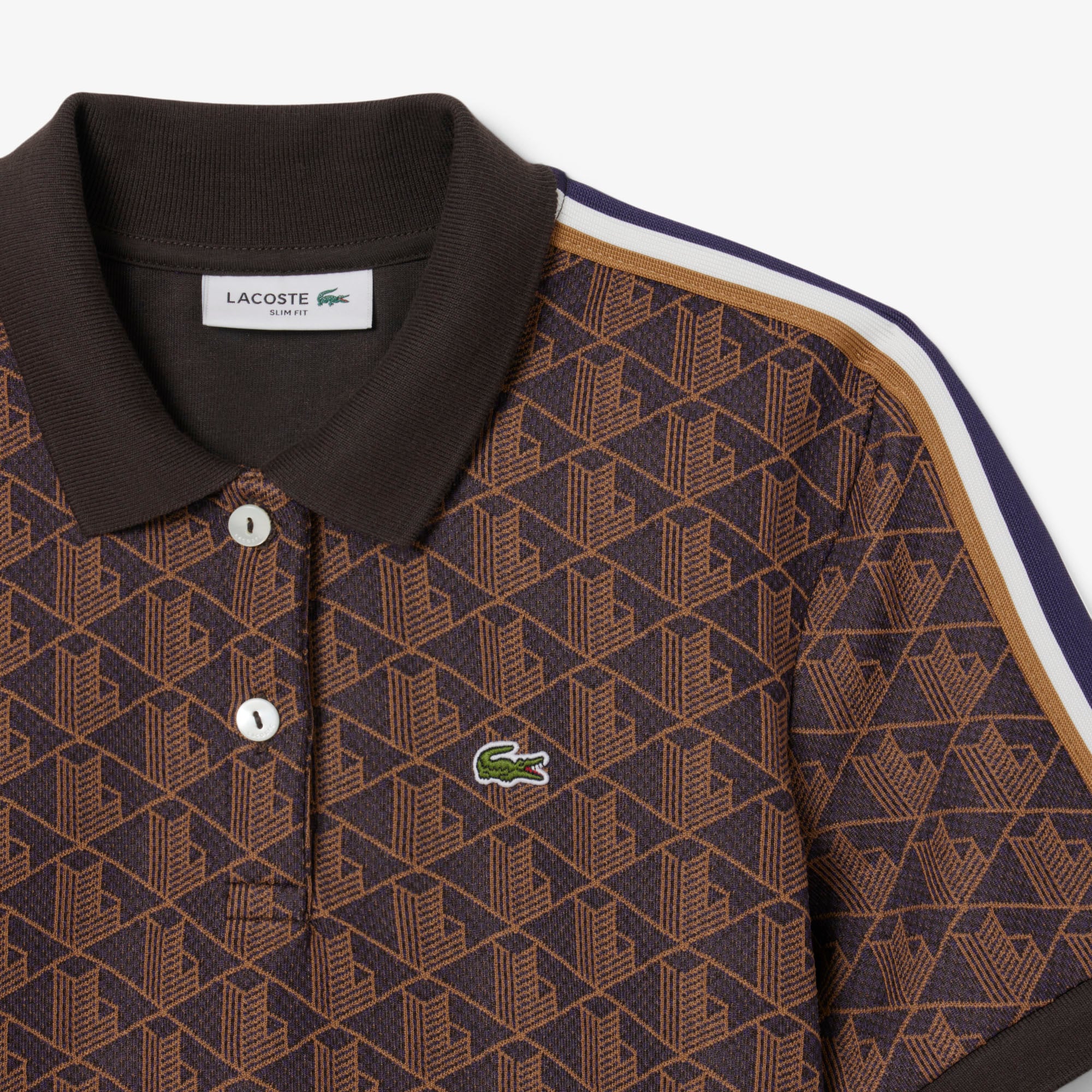 Áo Polo Lacoste Nữ Ôm Dáng Họa Tiết Monogram Chất Vải Jacquard
