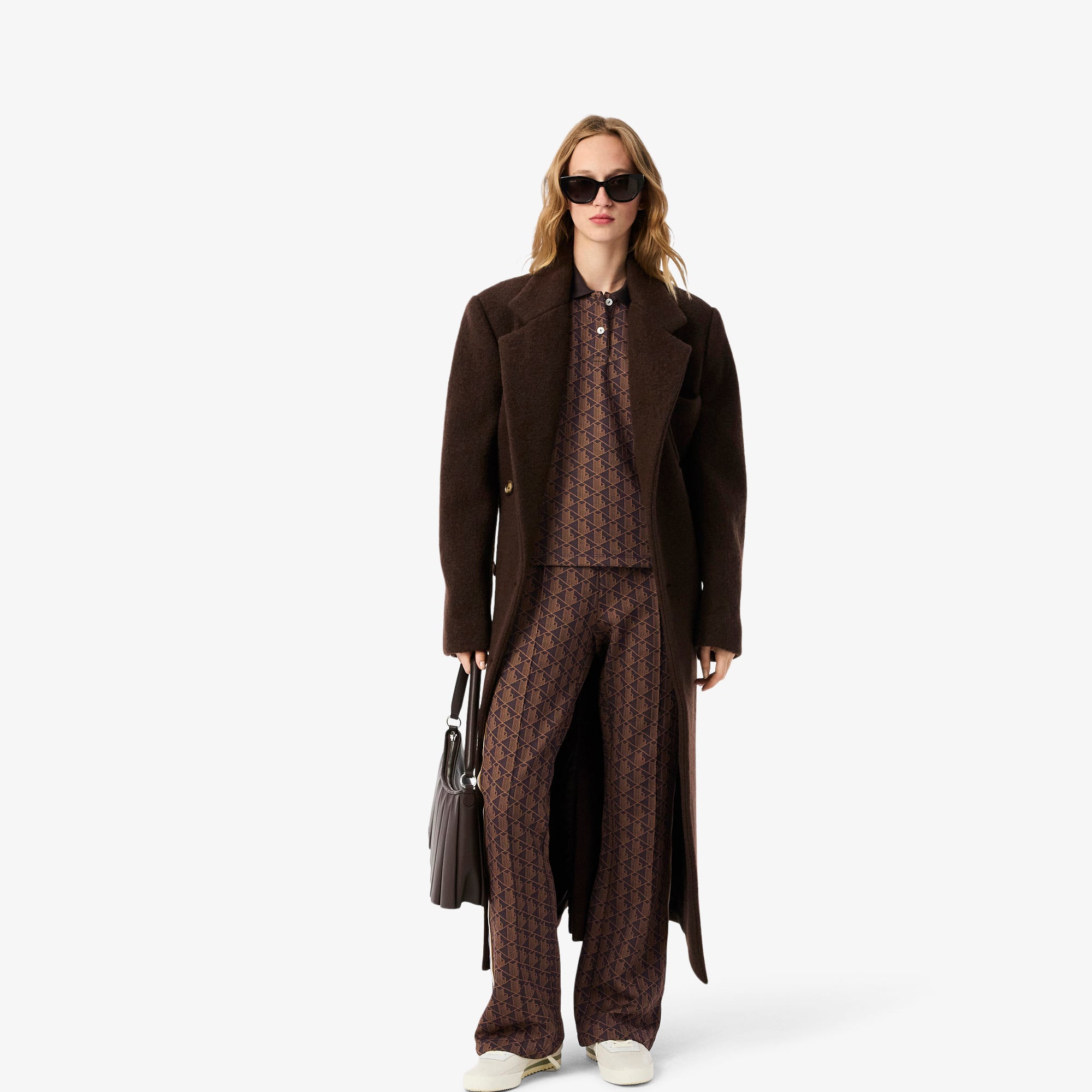 Áo Polo Lacoste Nữ Ôm Dáng Họa Tiết Monogram Chất Vải Jacquard