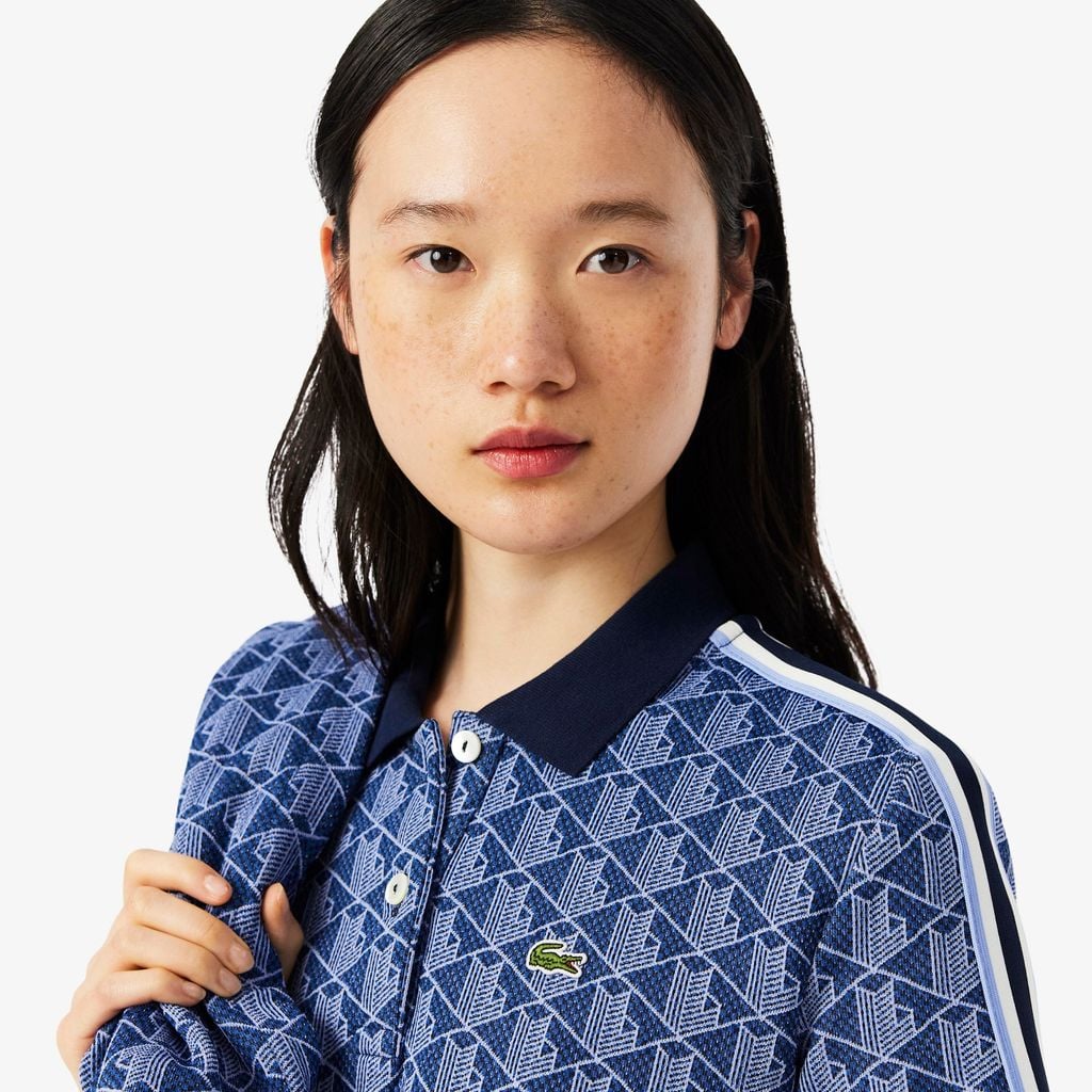 Áo Polo Lacoste Nữ Ôm Dáng Họa Tiết Monogram Chất Vải Jacquard